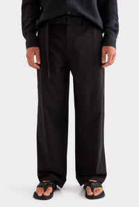 Cotton Tencel Belted Trouser - Black