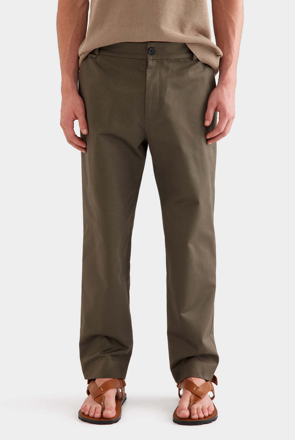 Cotton Twill Chino Trouser - Dark Olive