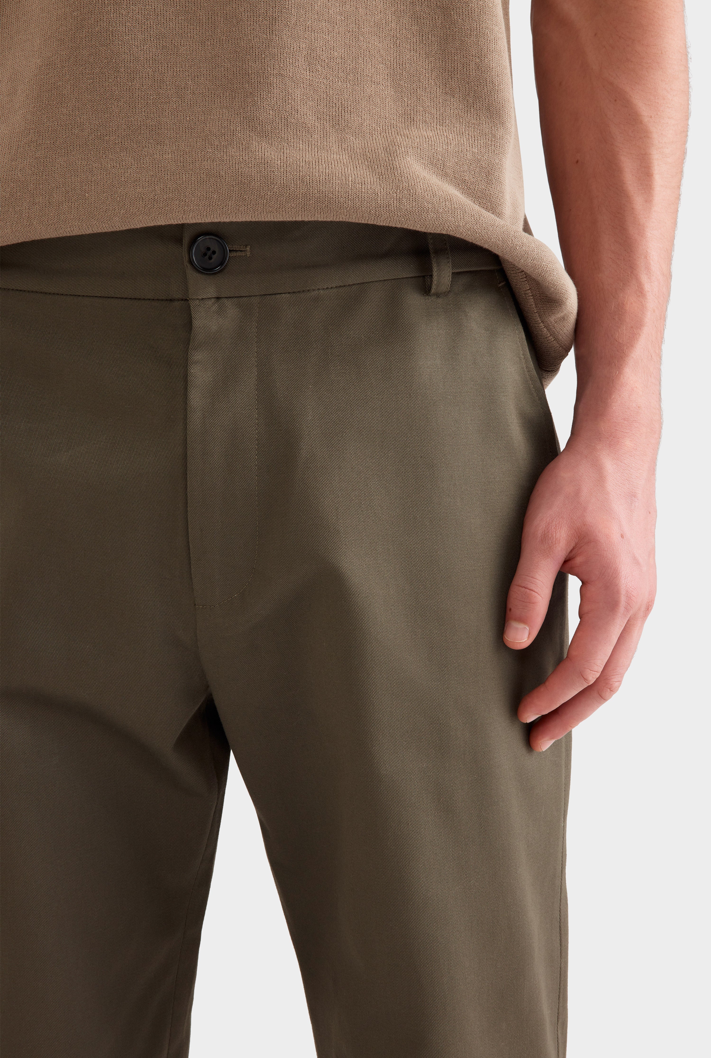 Cotton Twill Chino Trouser - Dark Olive