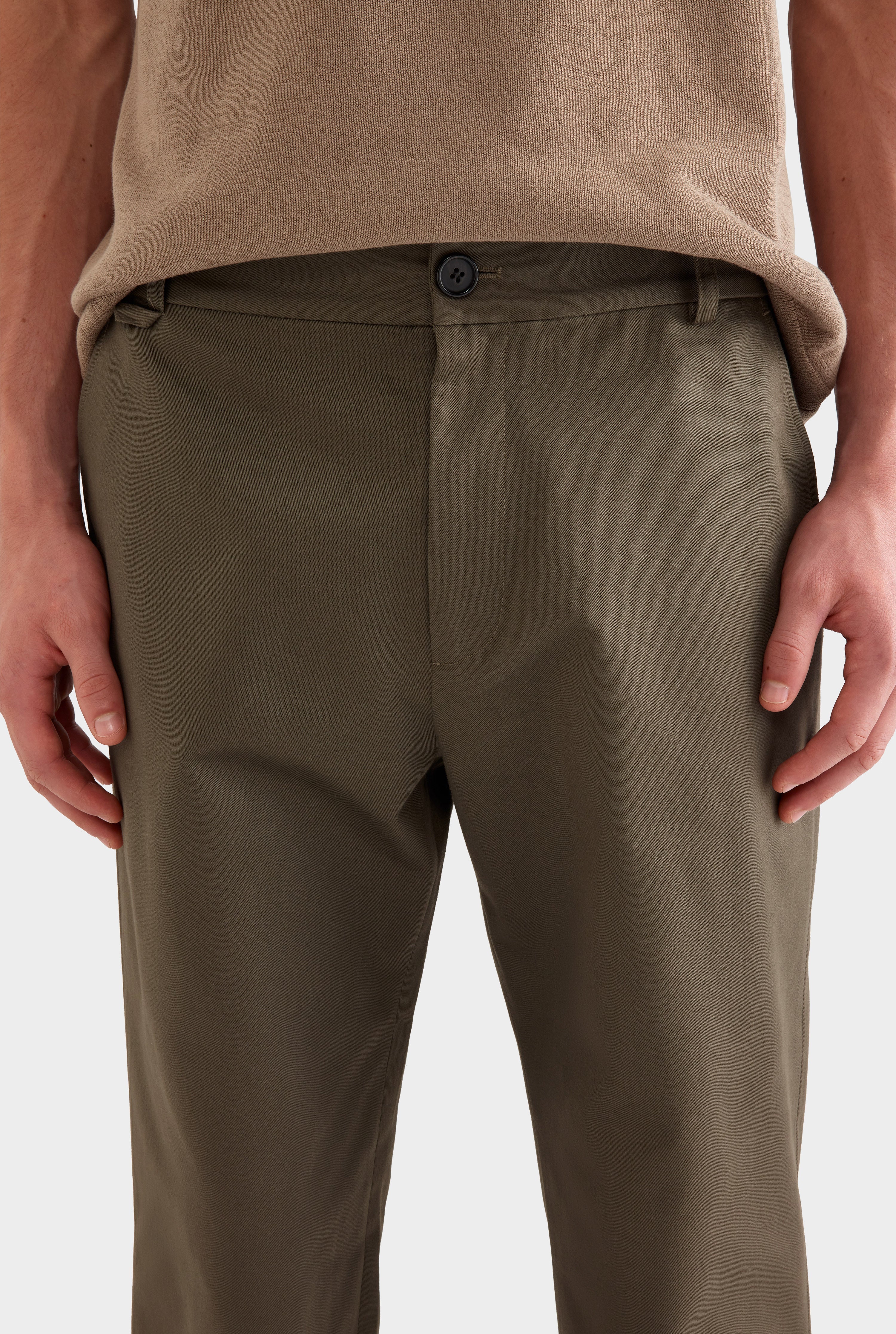 Cotton Twill Chino Trouser - Dark Olive