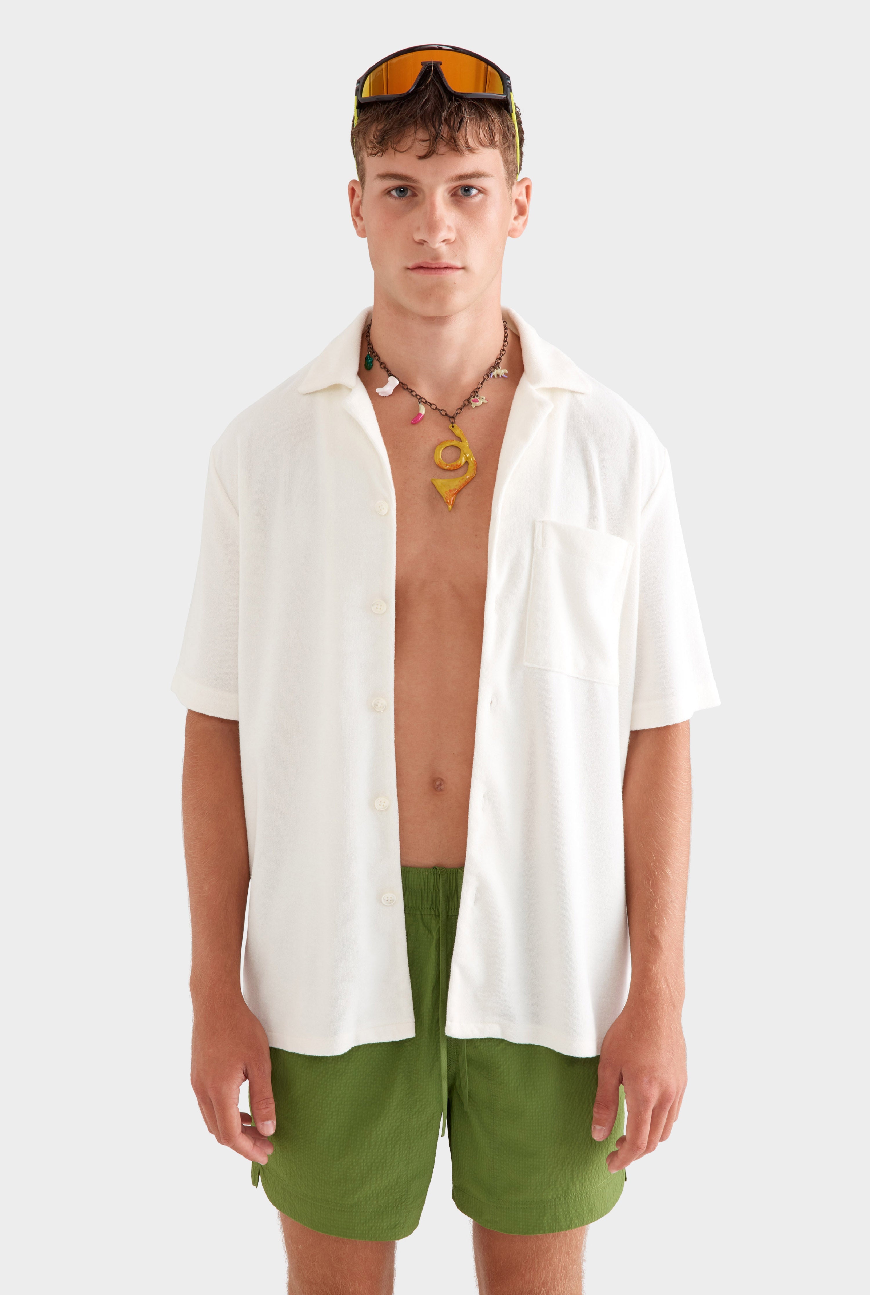 Flat Hem Terry Camp Collar Shirt - Milk