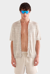 Knitted Linen Contrast Trim Shirt - Vanilla Marl