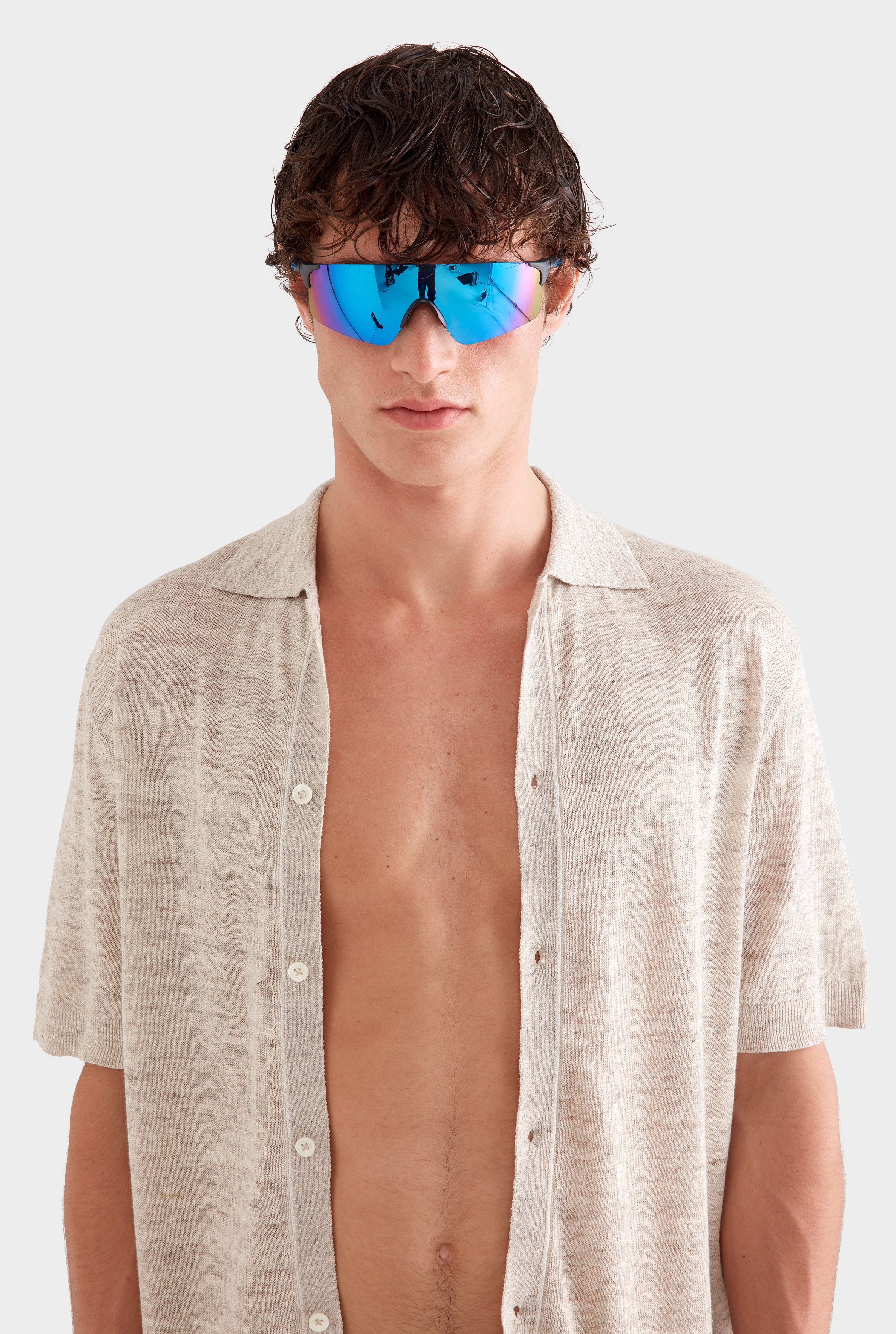 Knitted Linen Contrast Trim Shirt - Vanilla Marl