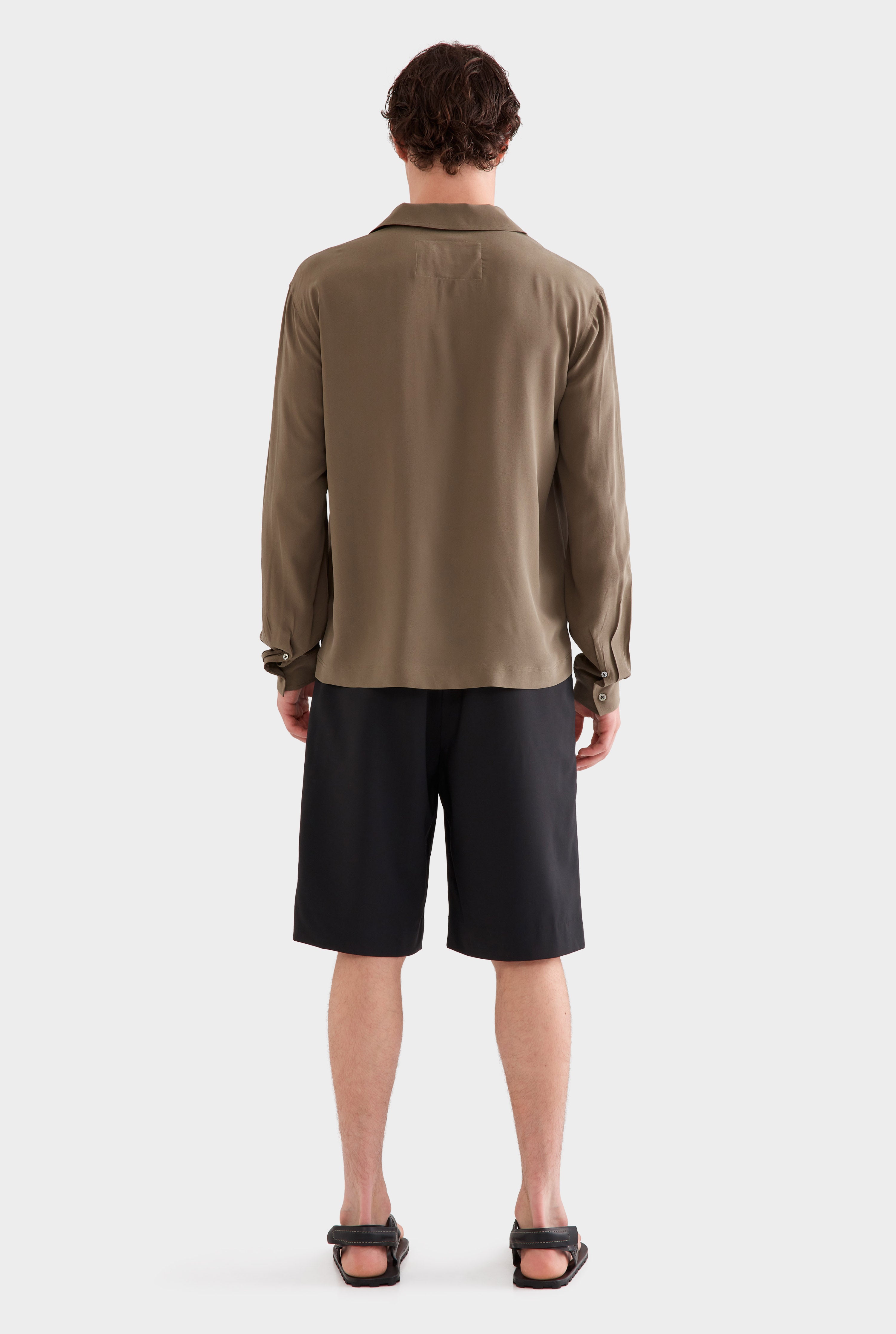 Long Sleeve Silk Boxy Pop Over - Olive
