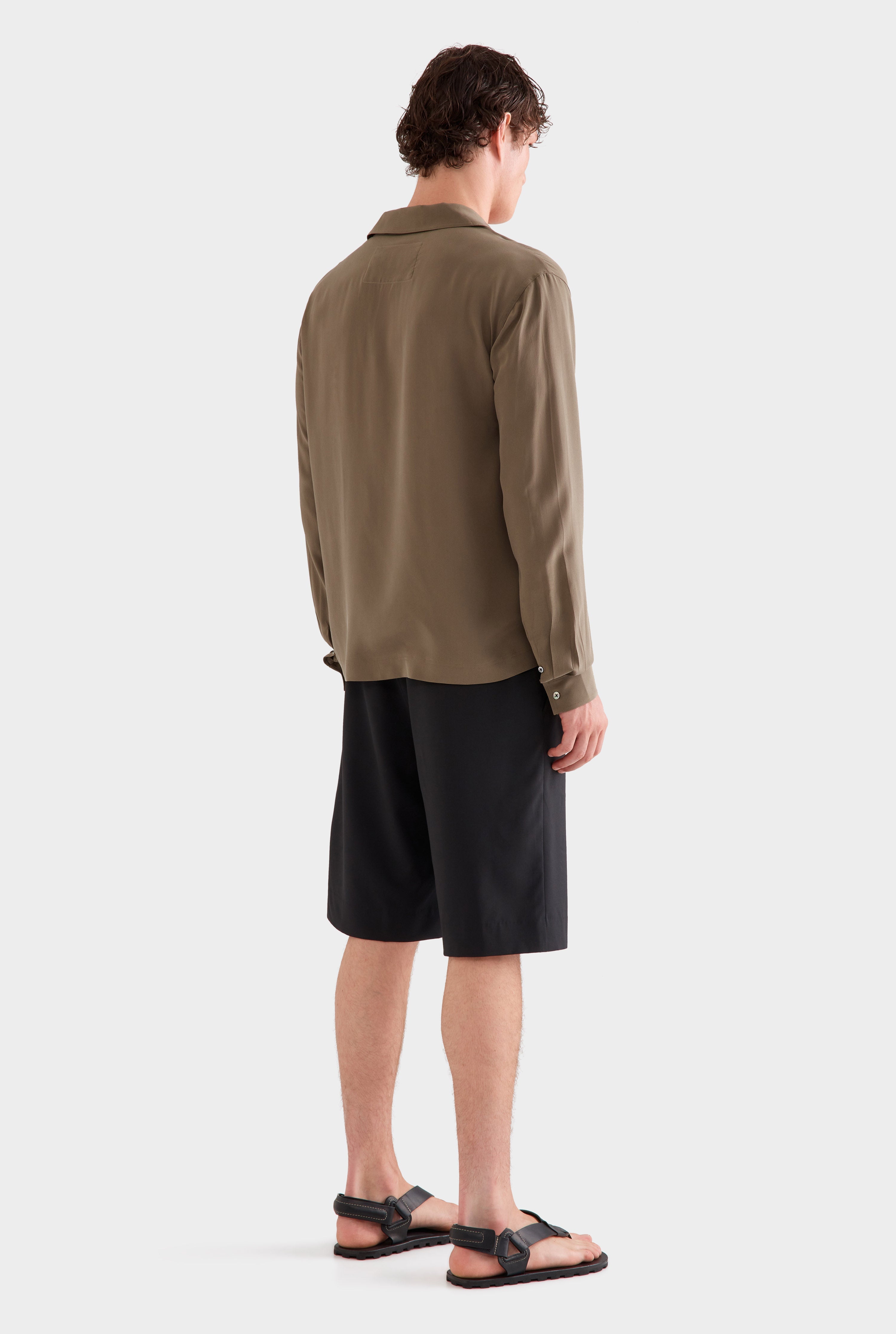 Long Sleeve Silk Boxy Pop Over - Olive