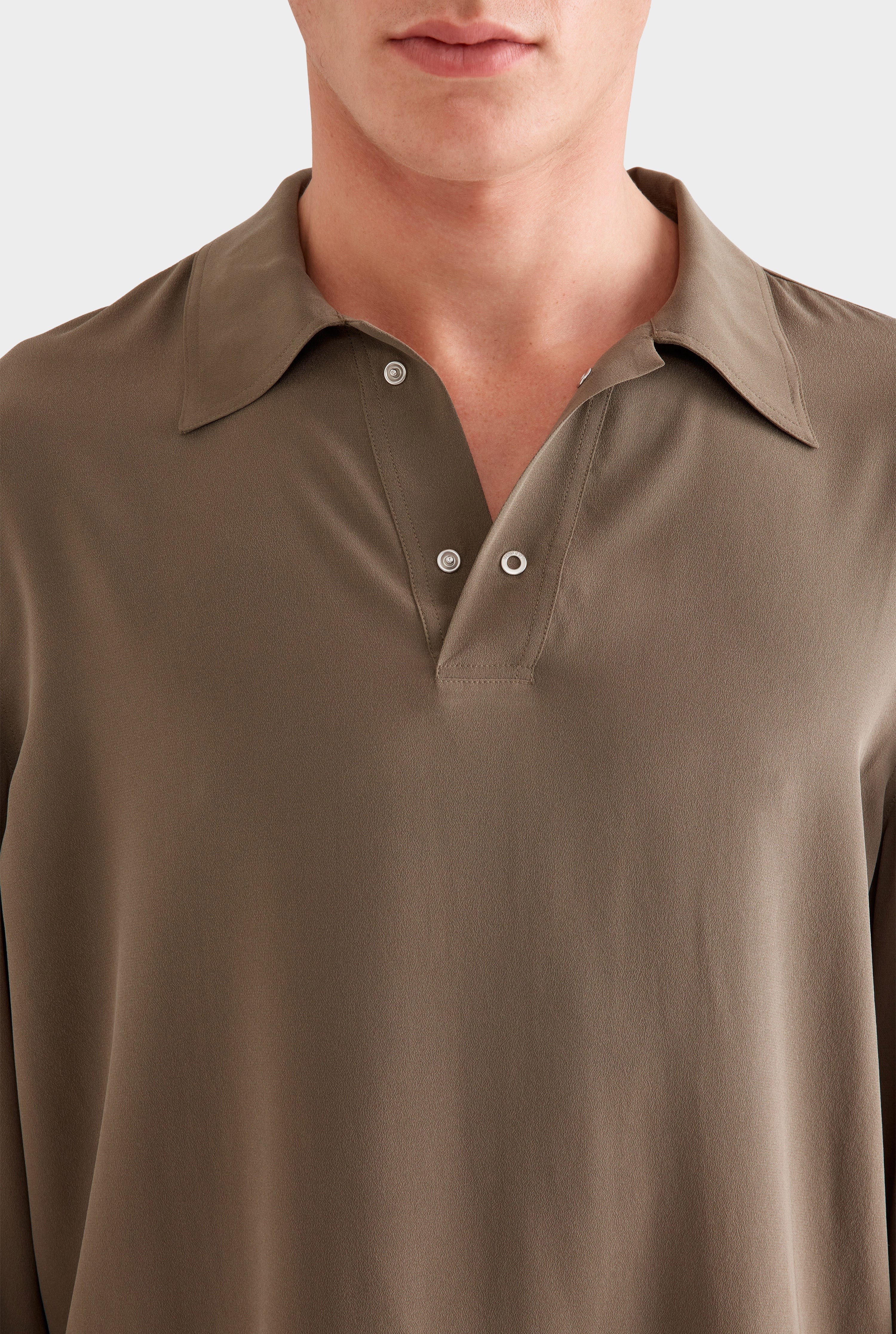 Long Sleeve Silk Boxy Pop Over - Olive