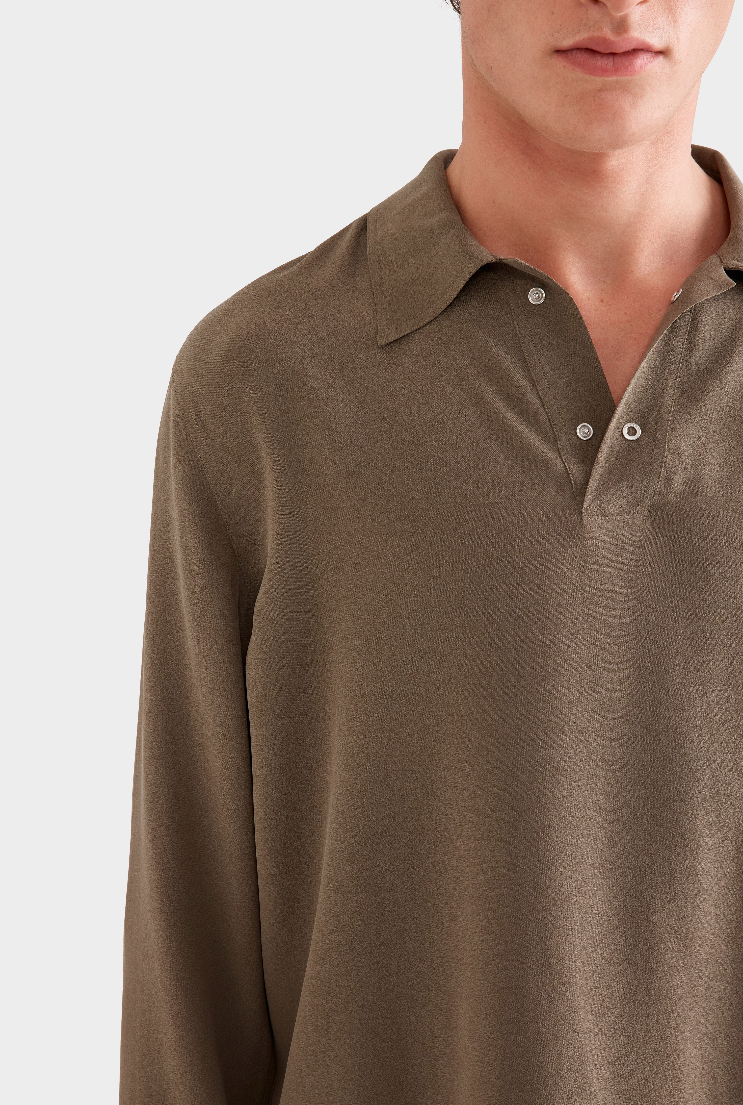 Long Sleeve Silk Boxy Pop Over - Olive