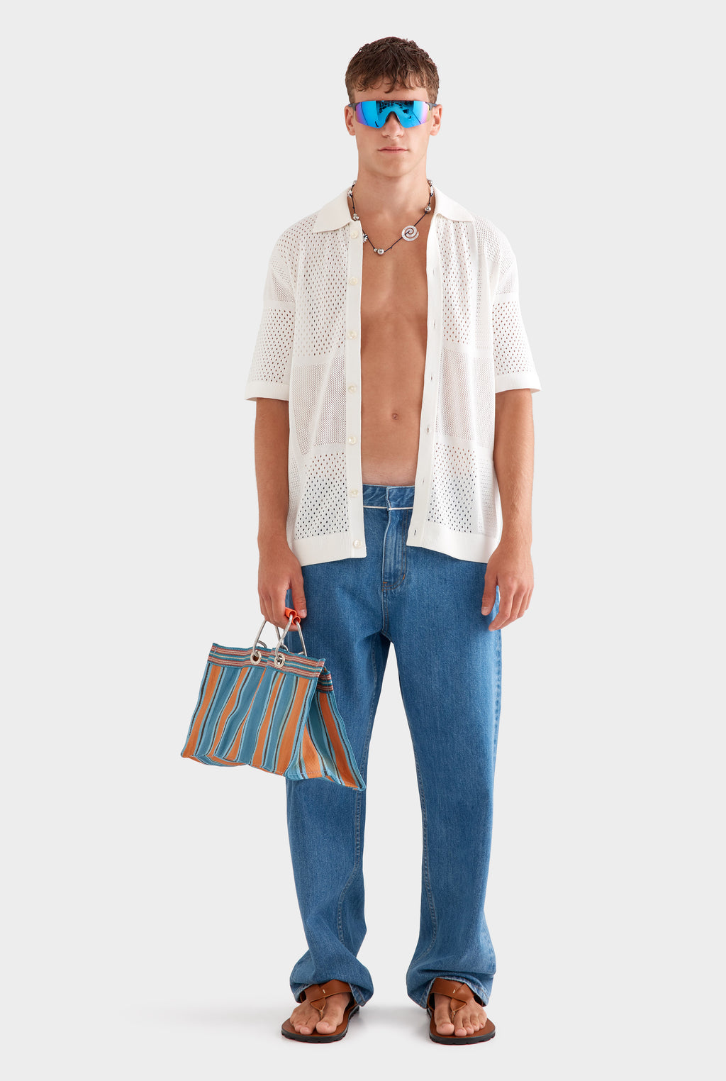 Multi Stitch Cotton Knit T-Shirt - Off White