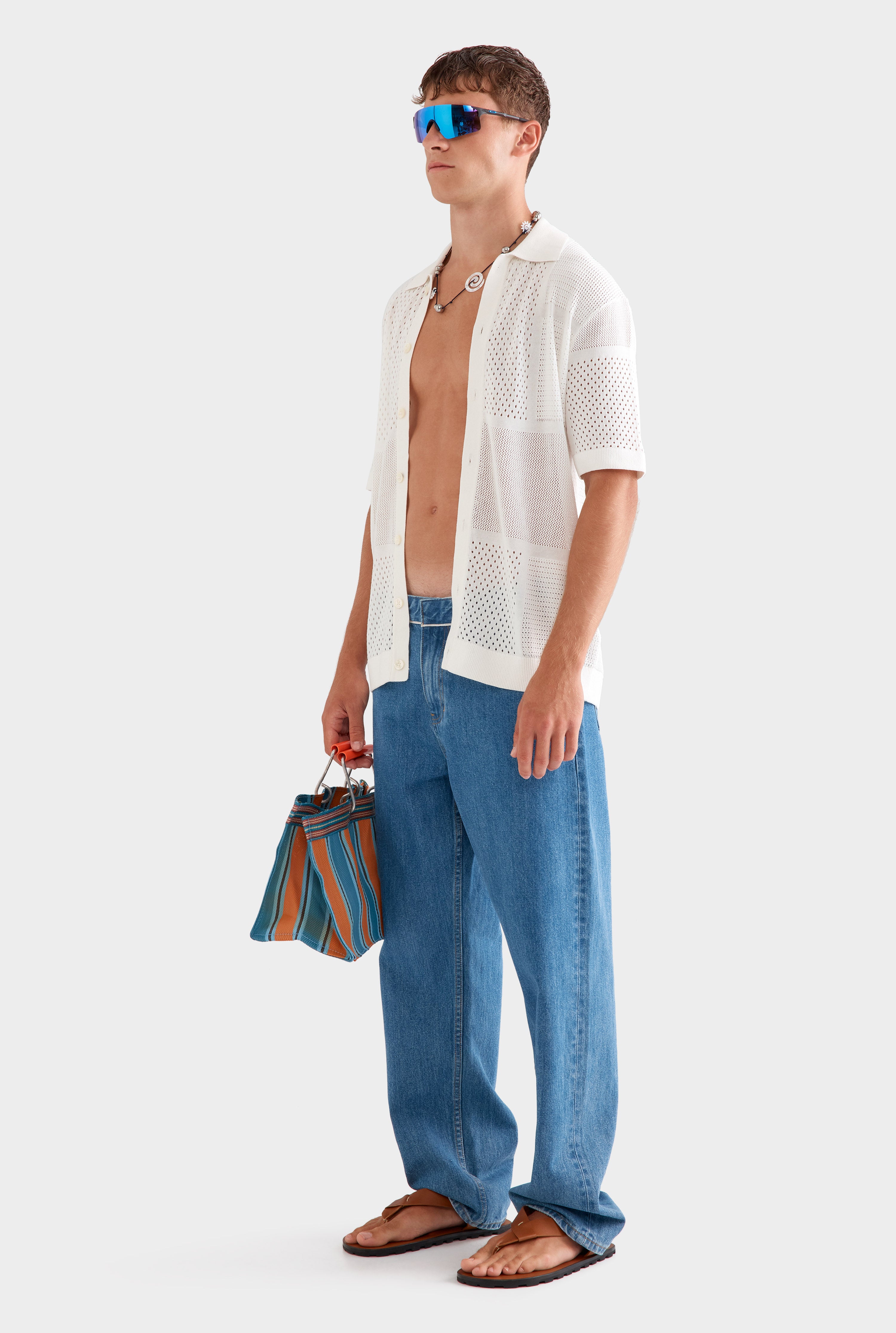 Multi Stitch Cotton Knit T-Shirt - Off White