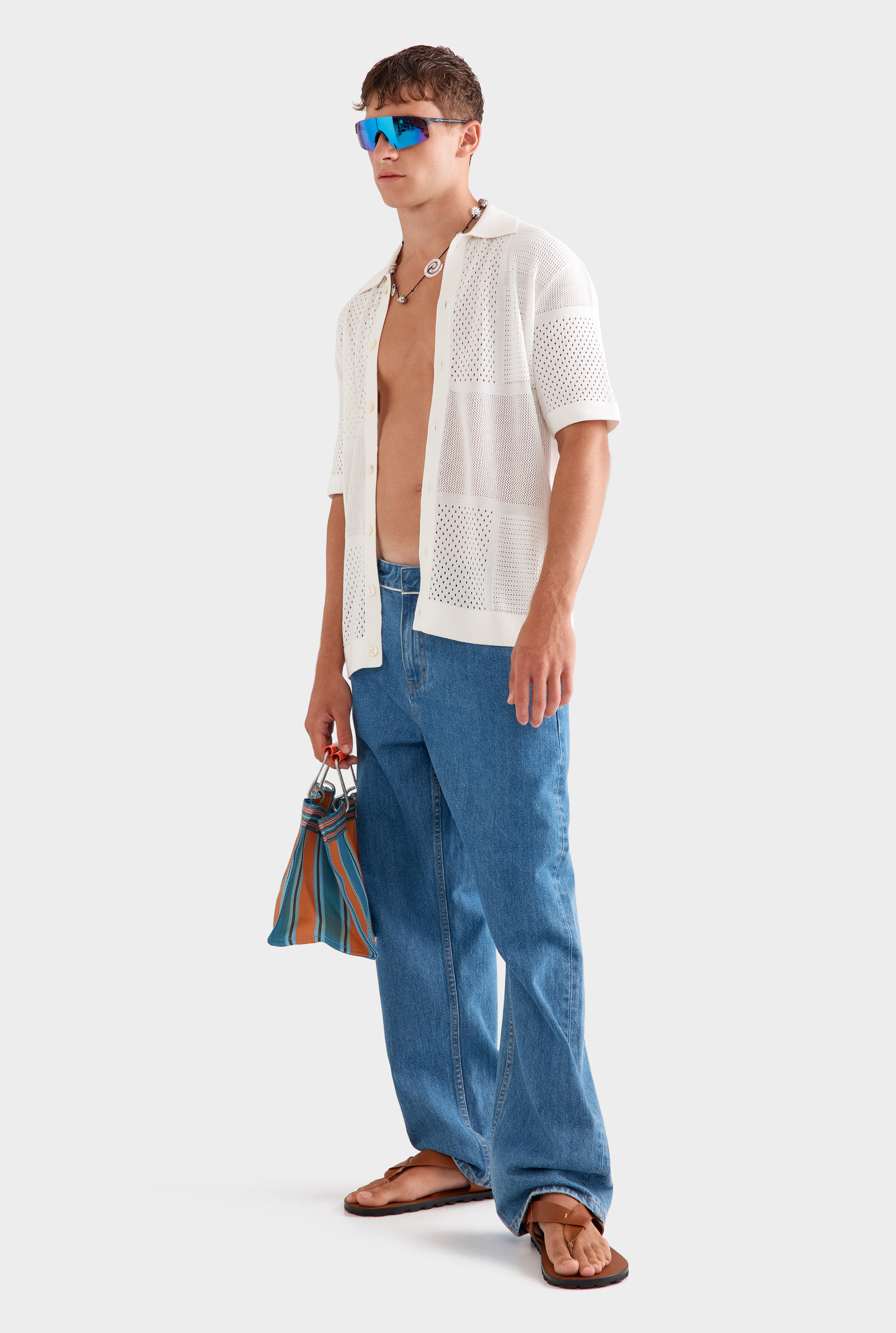 Multi Stitch Cotton Knit T-Shirt - Off White