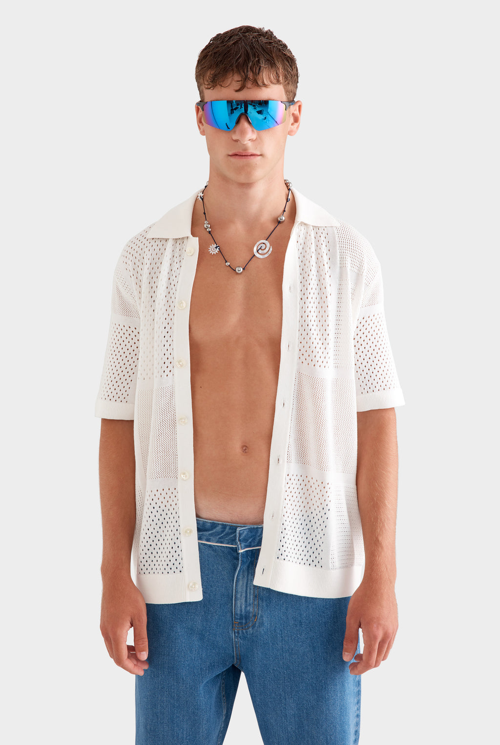 Multi Stitch Cotton Knit T-Shirt - Off White
