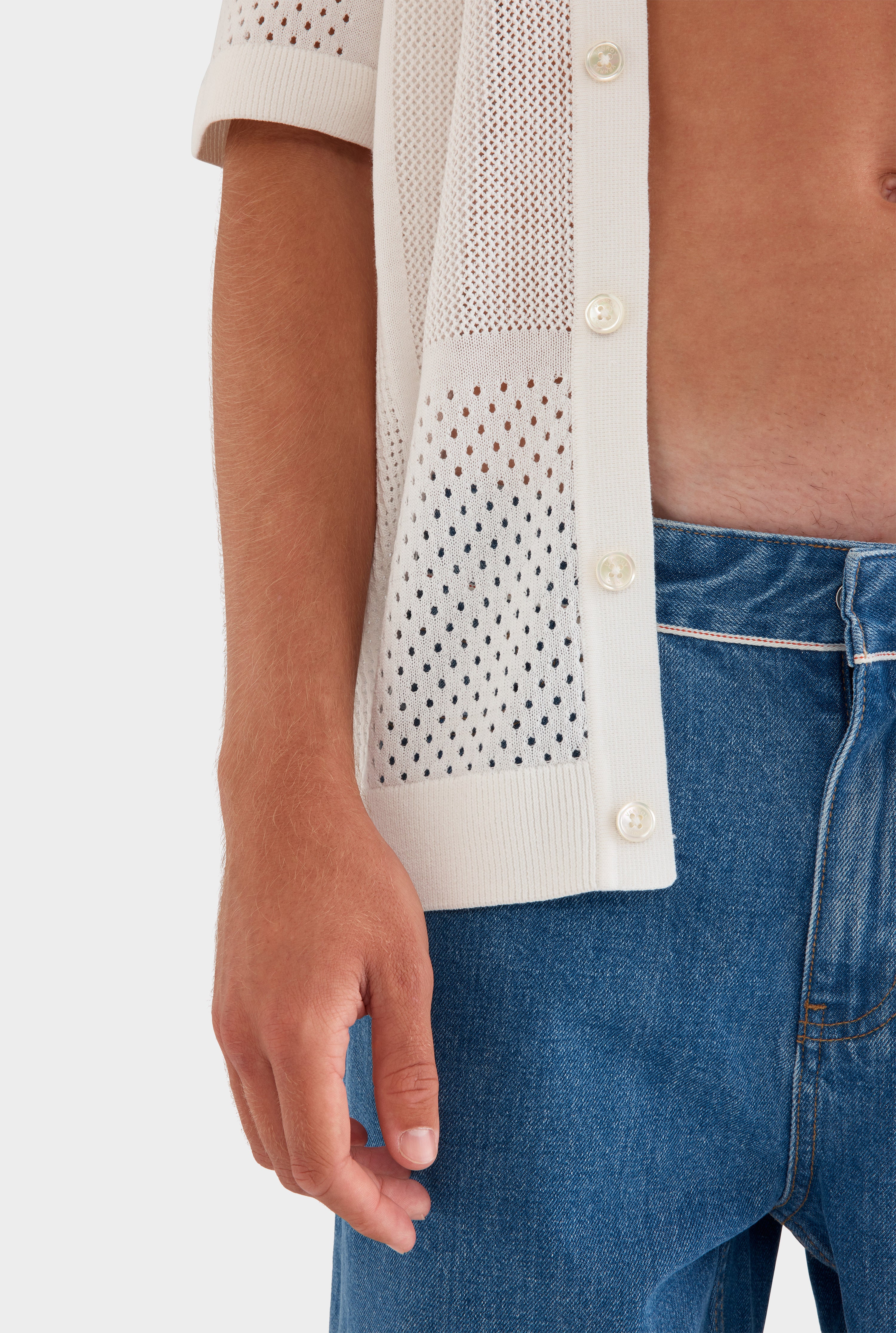 Multi Stitch Cotton Knit T-Shirt - Off White