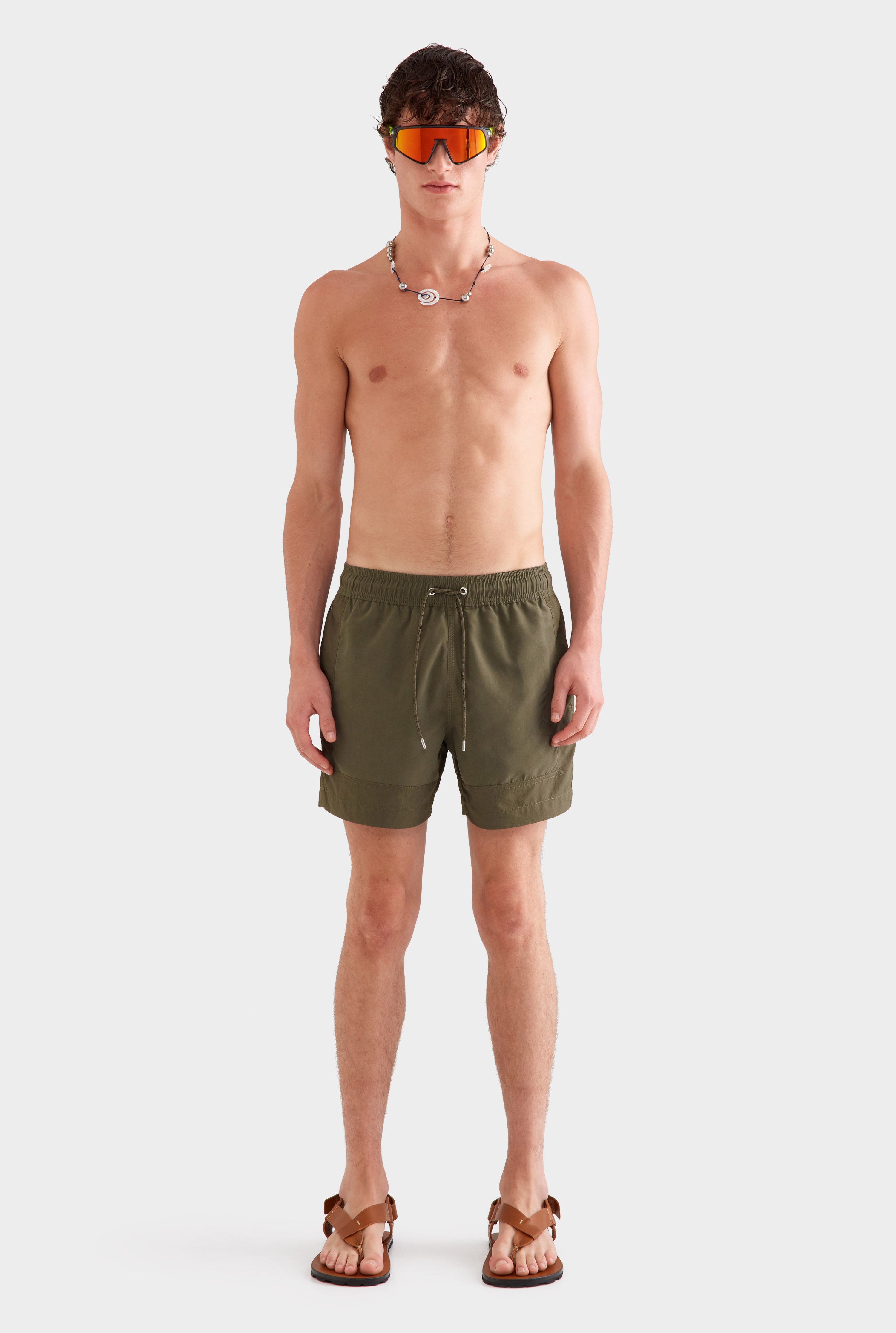 Panelled Border Swim Short - Deep Olive