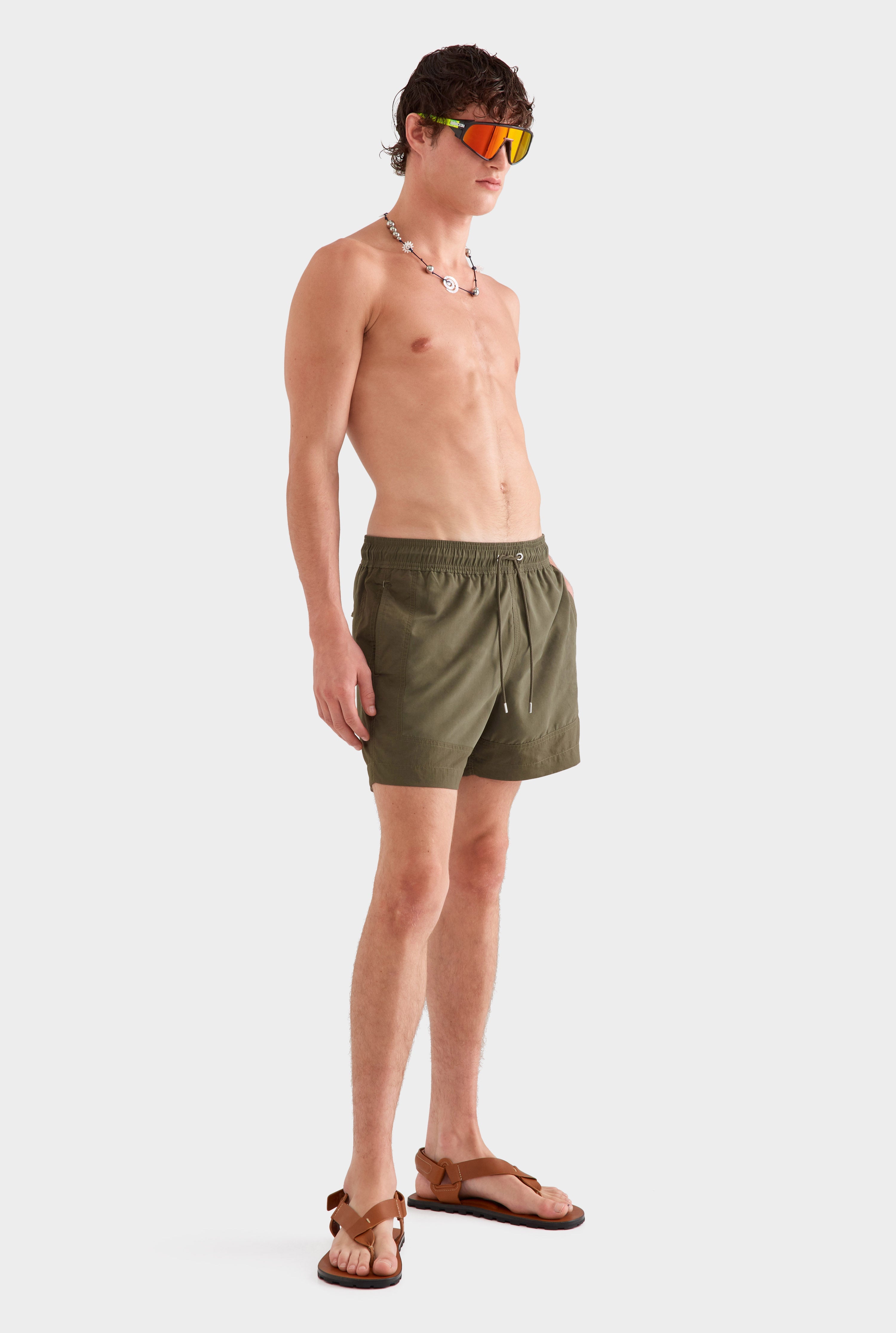 Panelled Border Swim Short - Deep Olive
