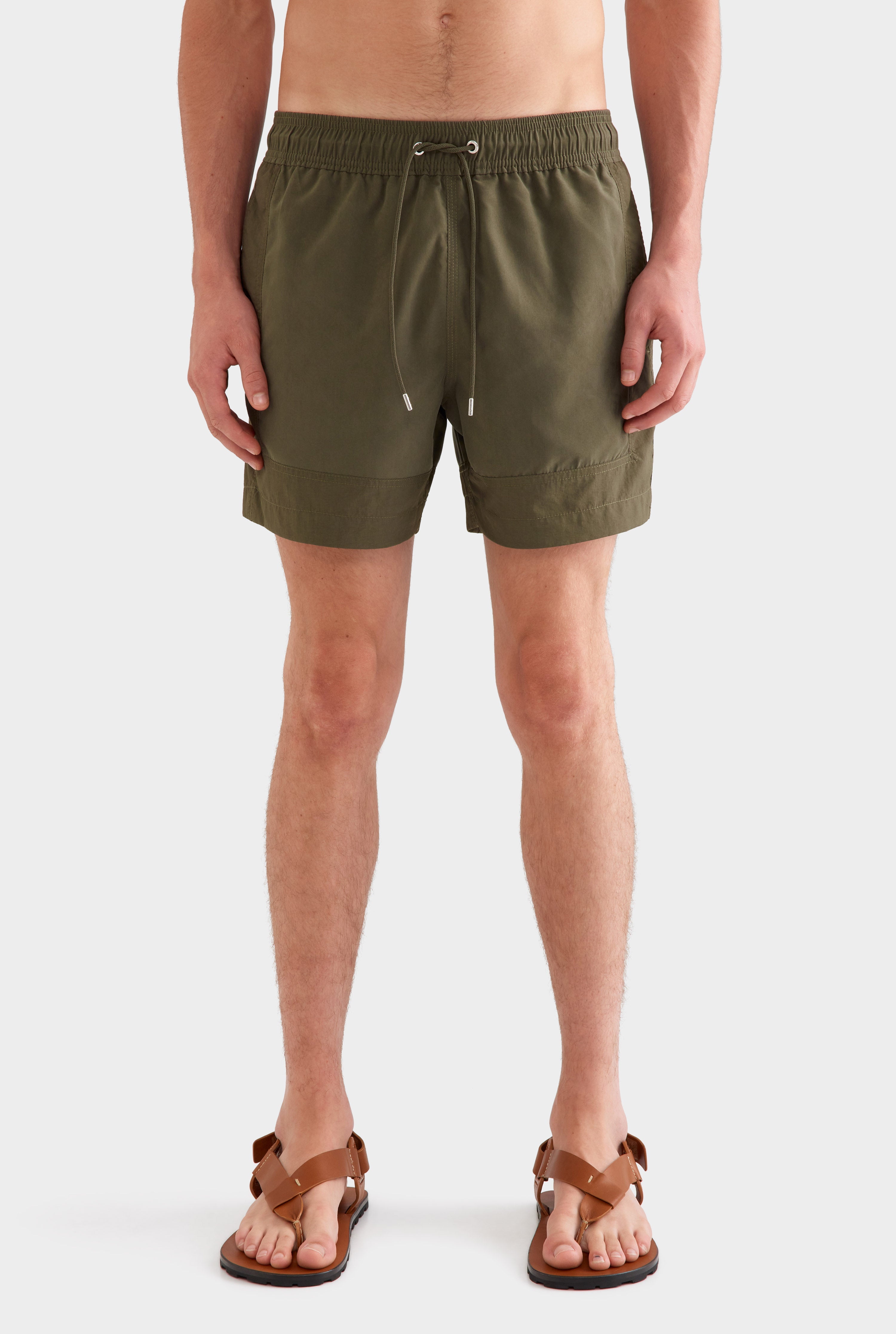 Panelled Border Swim Short - Deep Olive