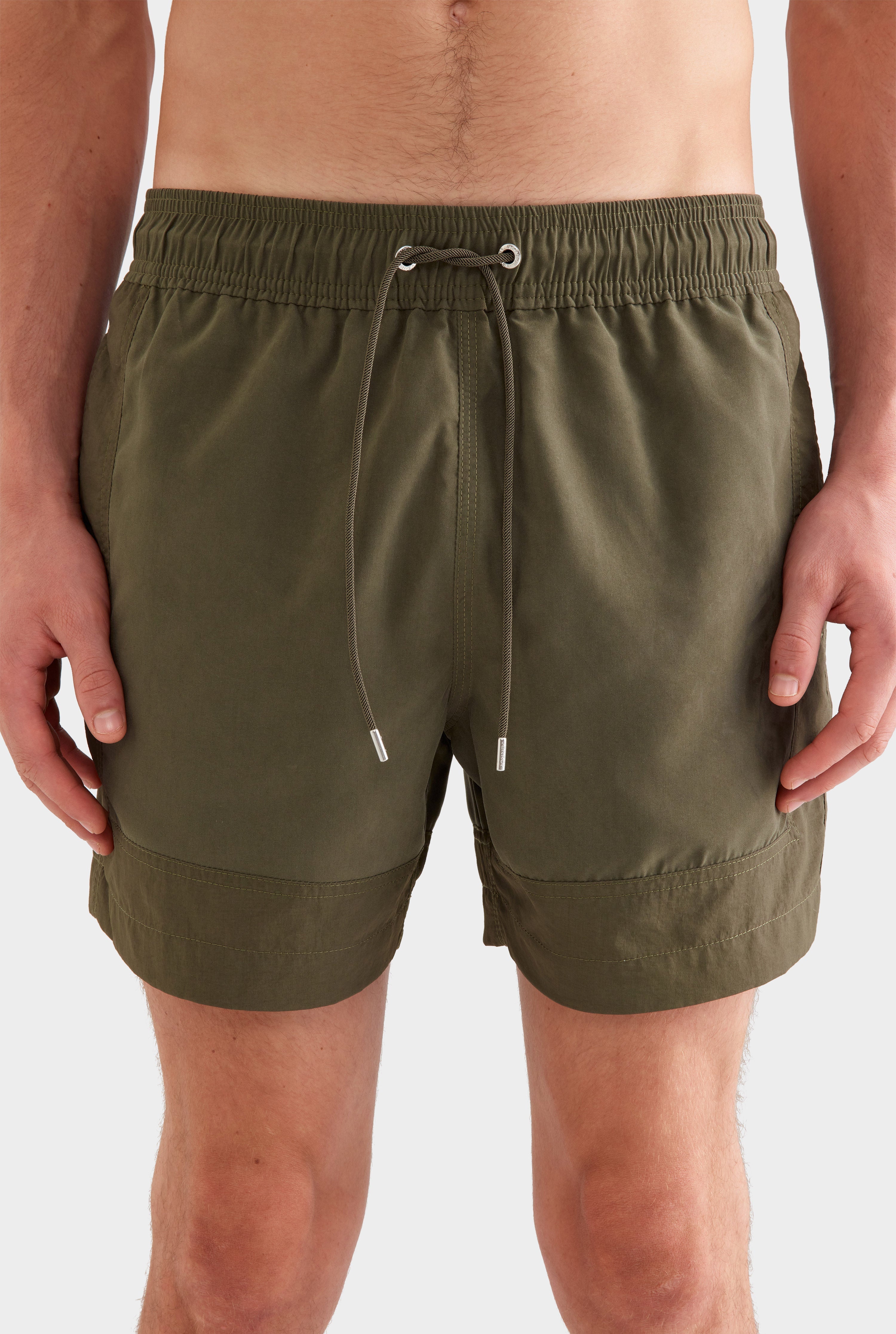 Panelled Border Swim Short - Deep Olive