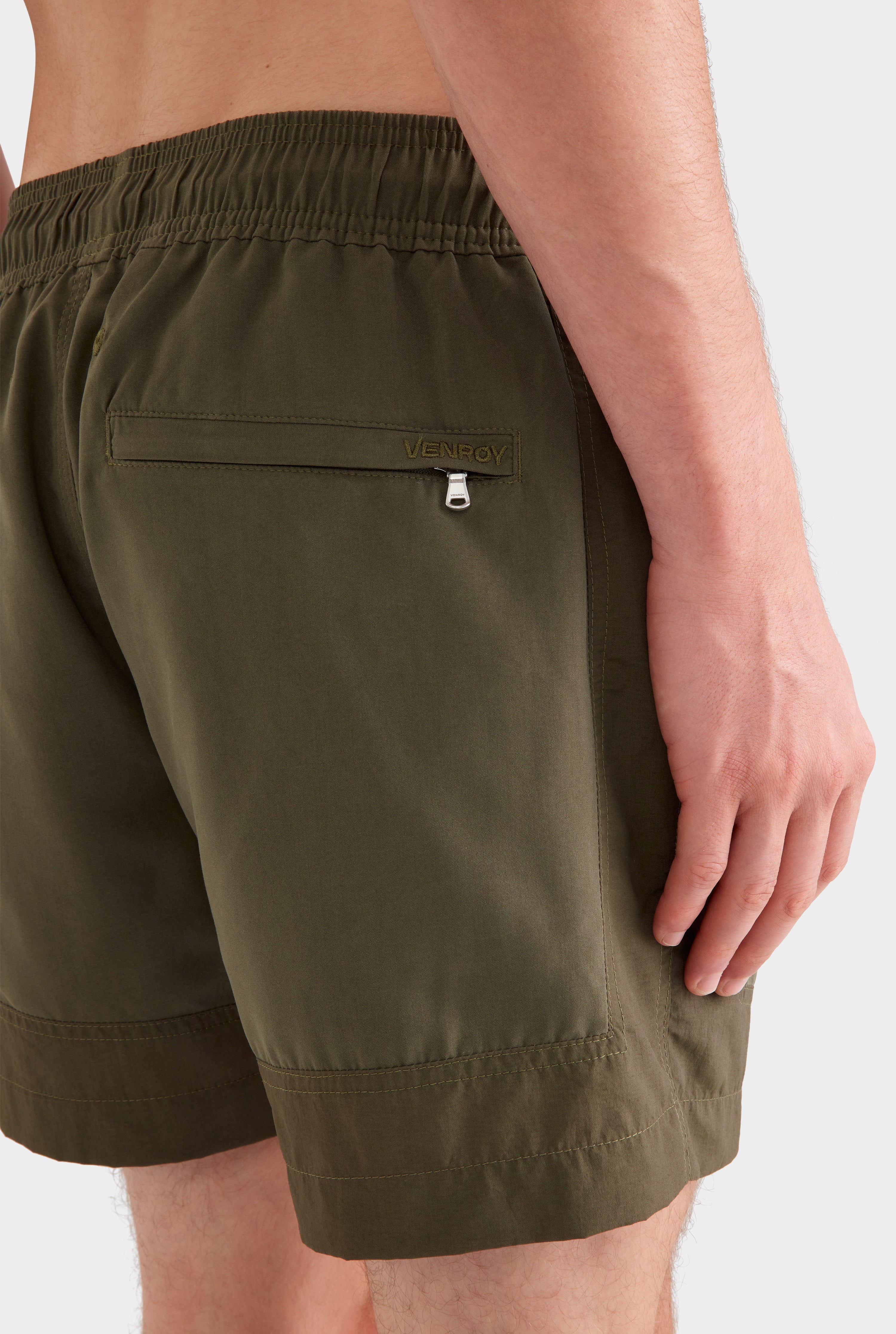 Panelled Border Swim Short - Deep Olive