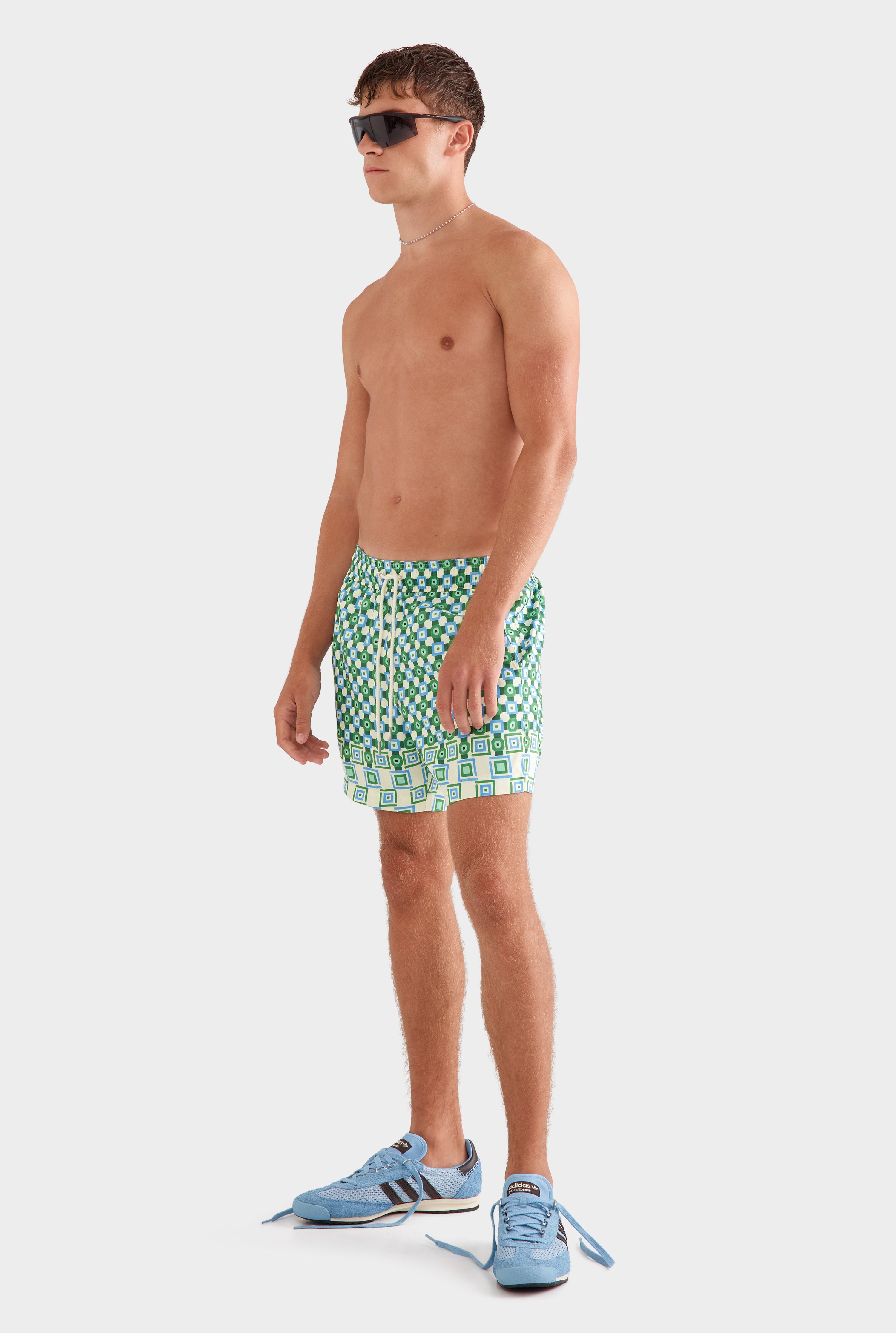 Printed Swim Short - Blue/Green Geo
