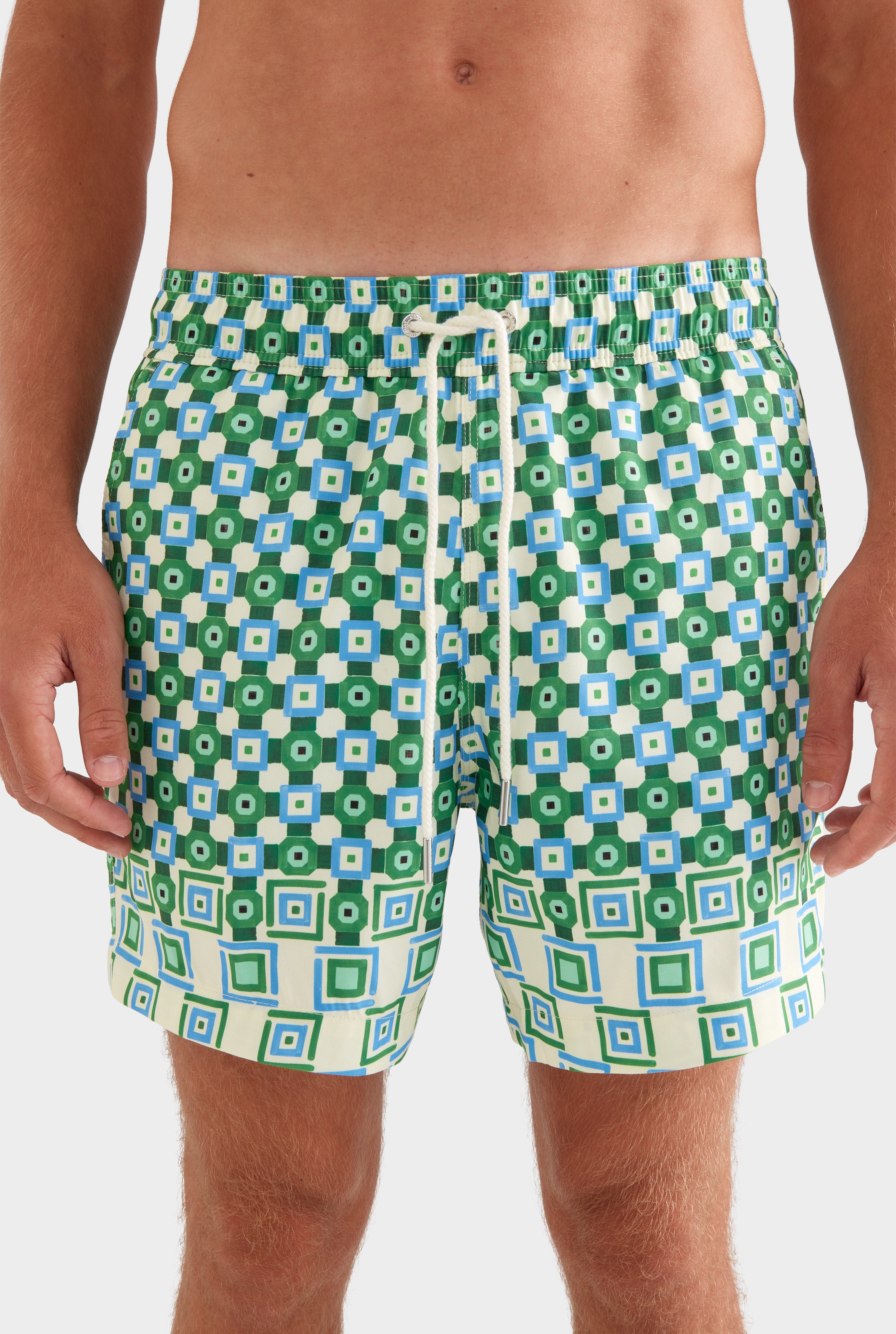 Printed Swim Short - Blue/Green Geo