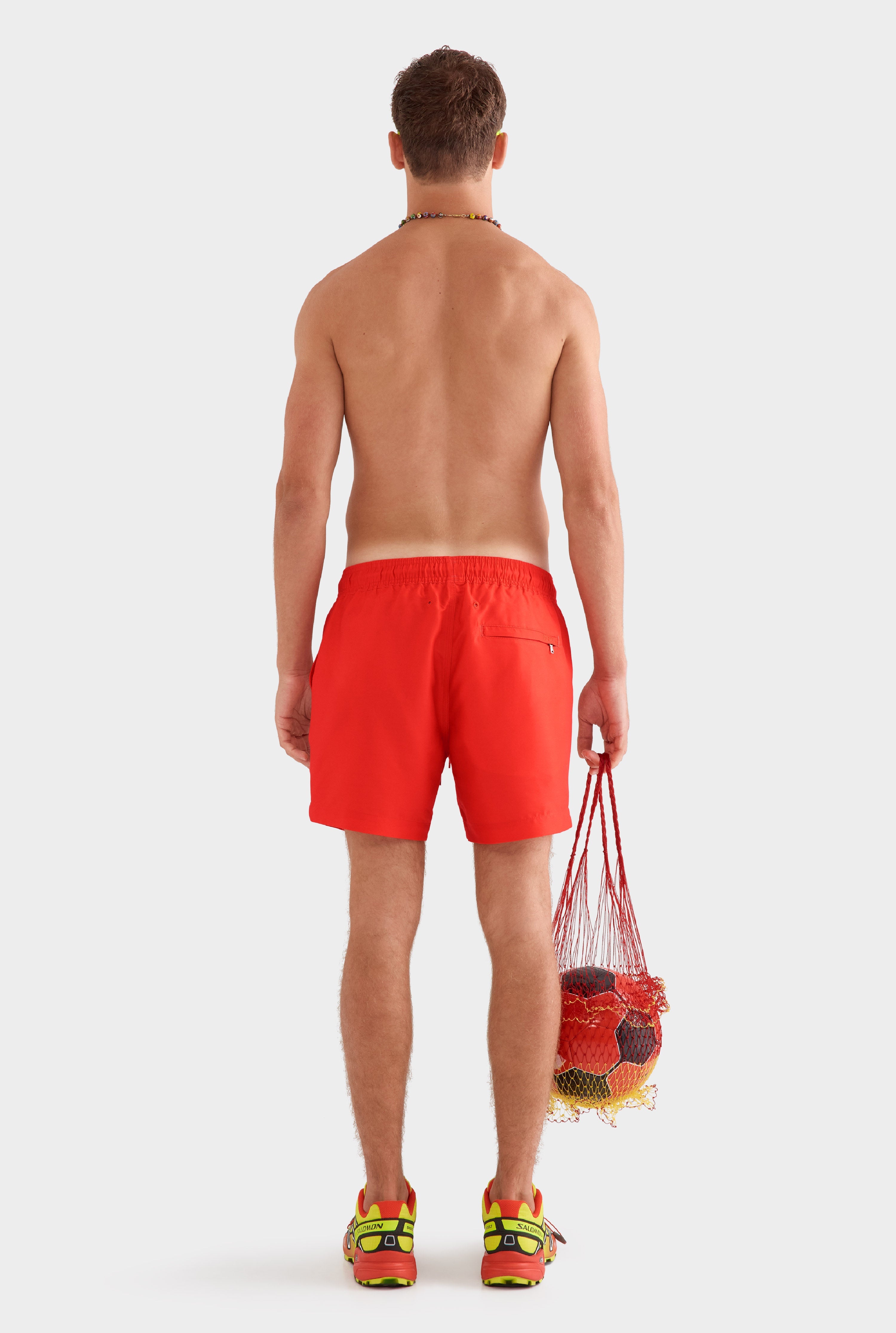 Printed Swim Short - Bright Red/Jaguar Embroidery
