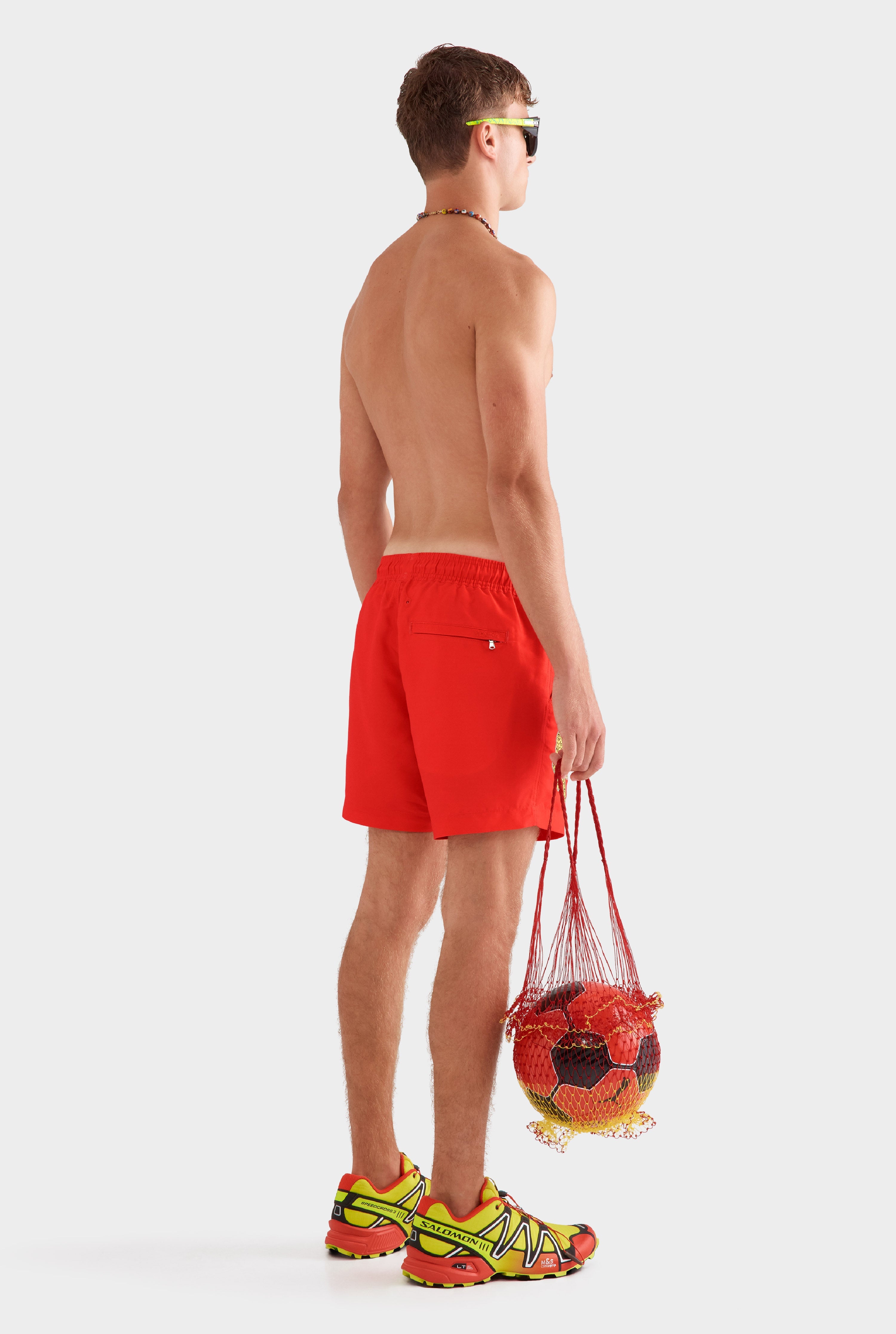 Printed Swim Short - Bright Red/Jaguar Embroidery