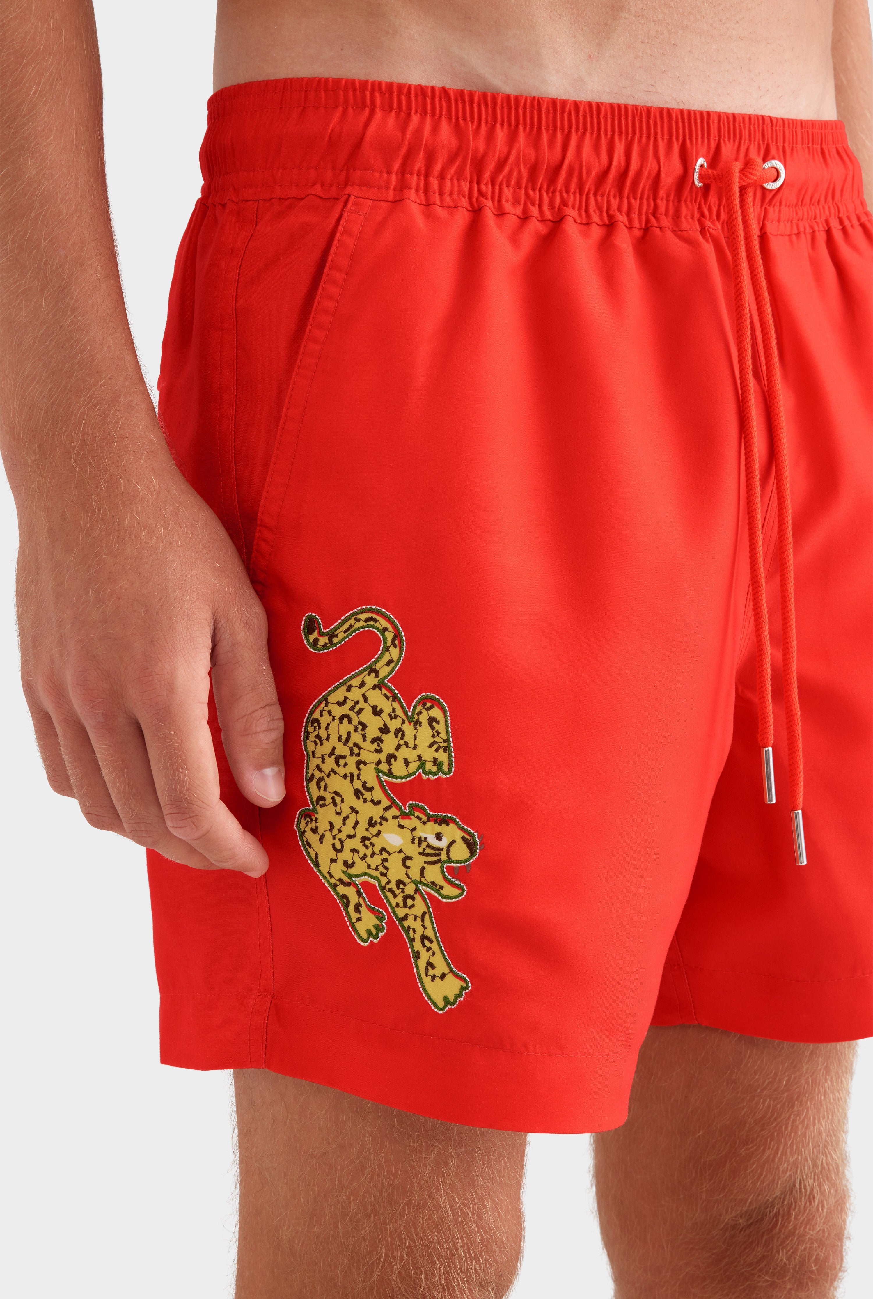 Printed Swim Short - Bright Red/Jaguar Embroidery