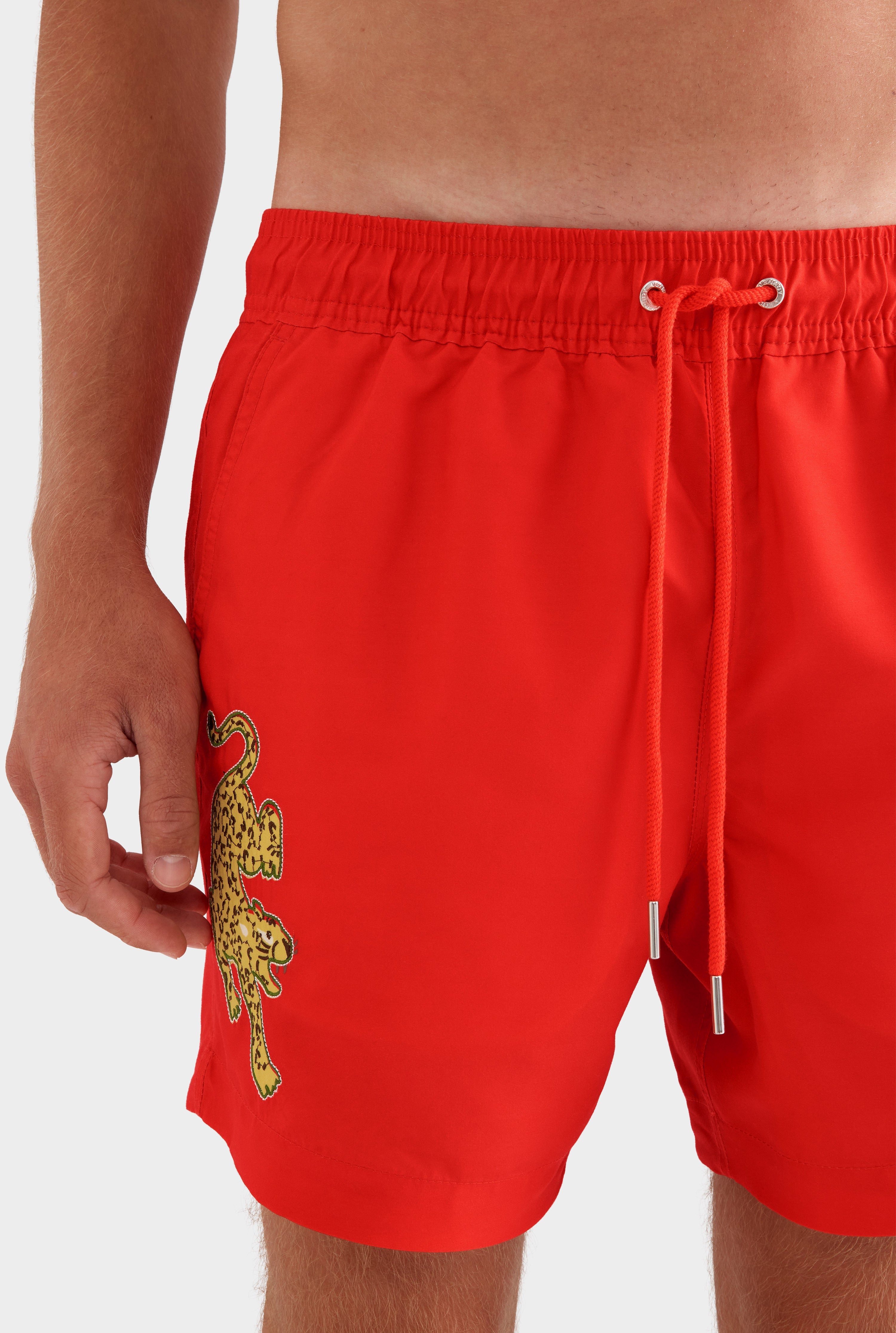 Printed Swim Short - Bright Red/Jaguar Embroidery