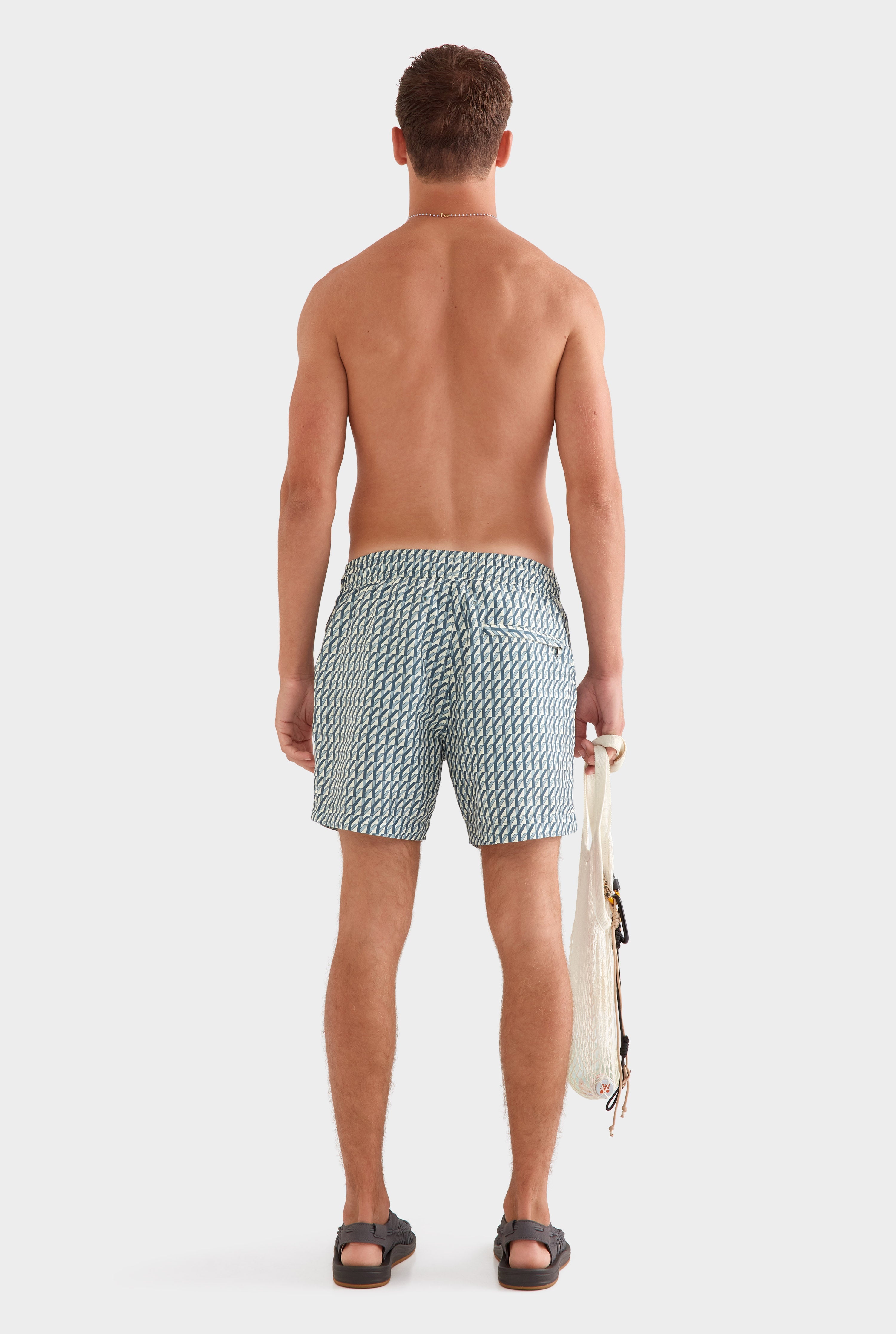 Printed Swim Short - Dark Slate/Antique White V Monogram