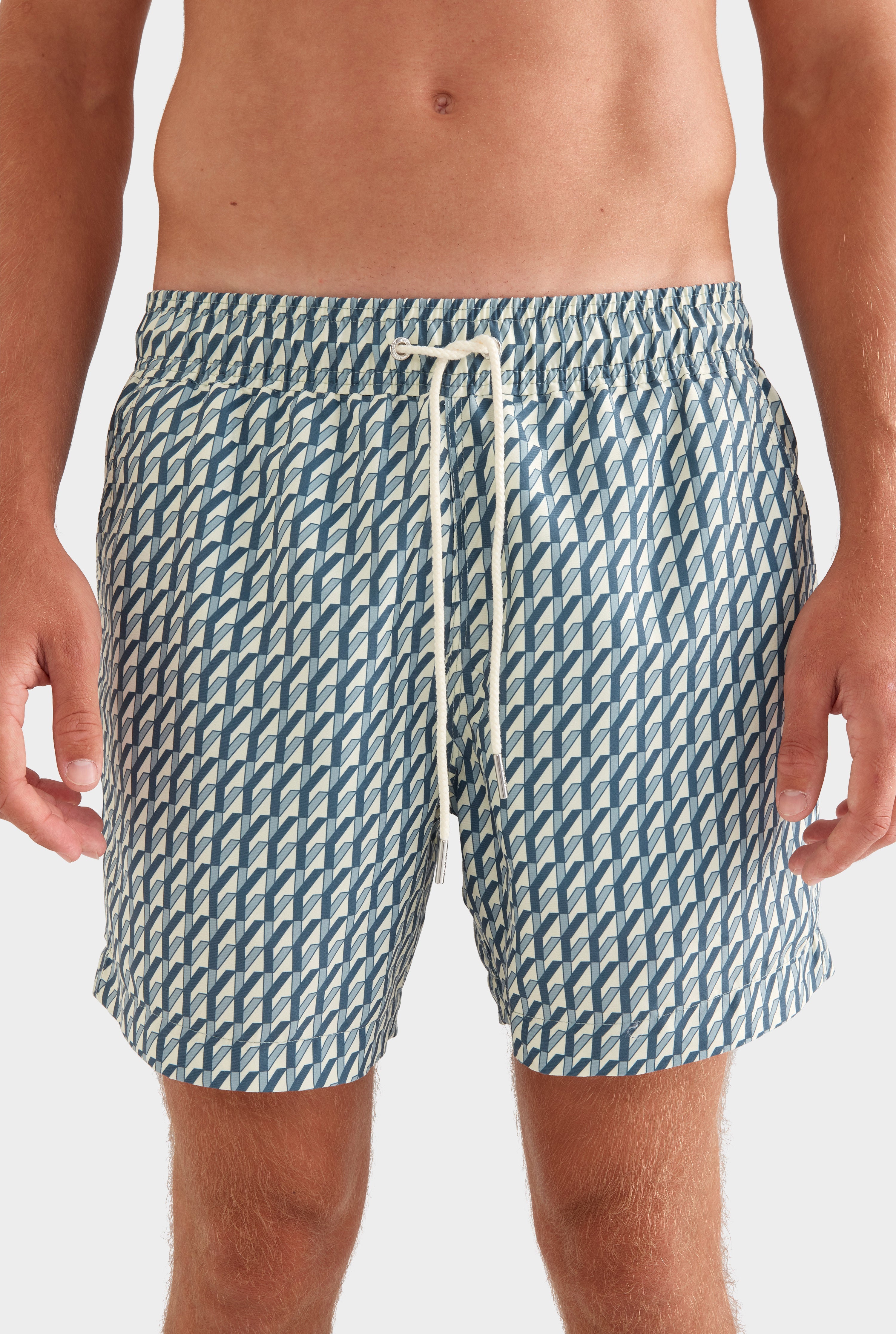 Printed Swim Short - Dark Slate/Antique White V Monogram