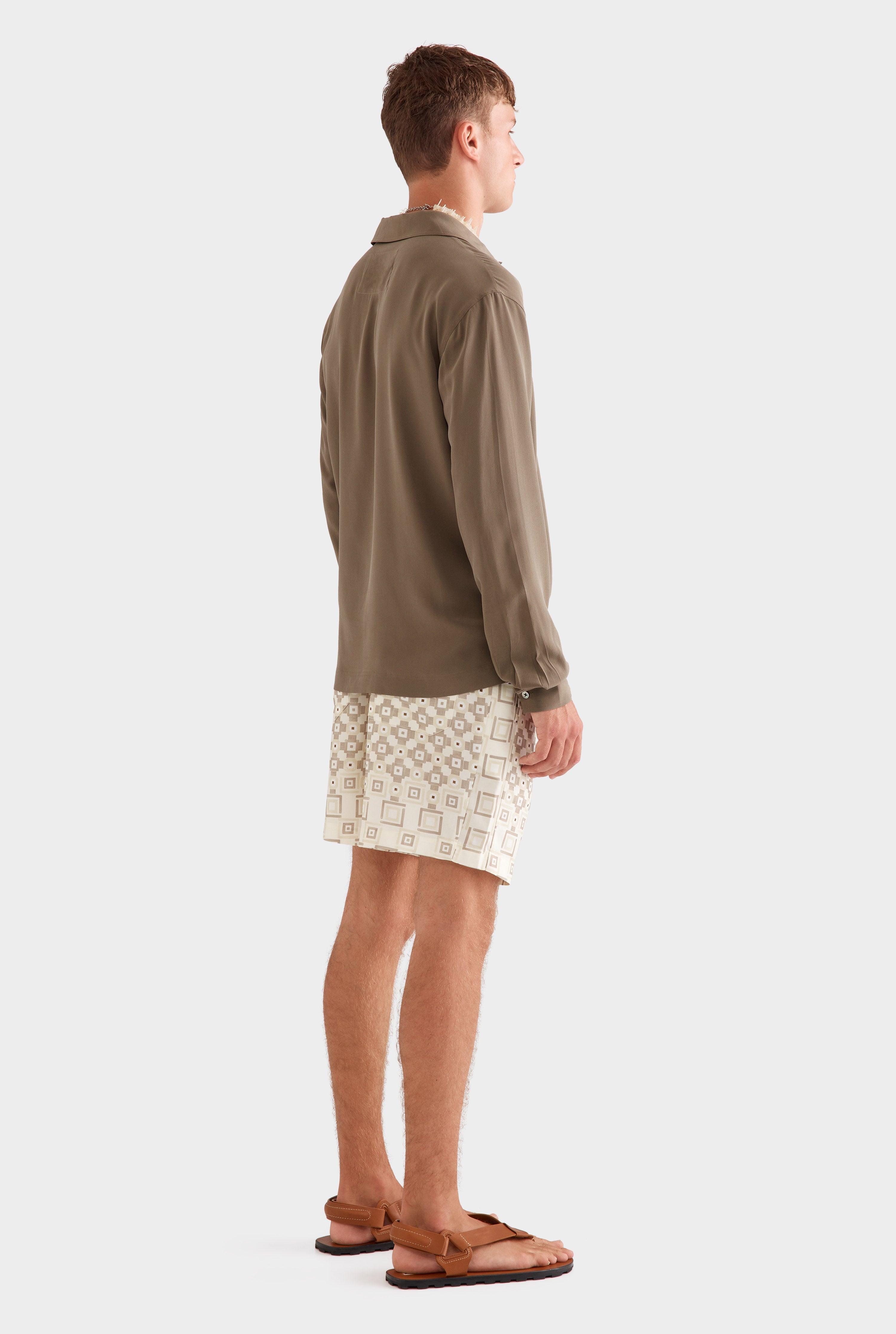 Printed Tencel Lounge Short - Beige Geo