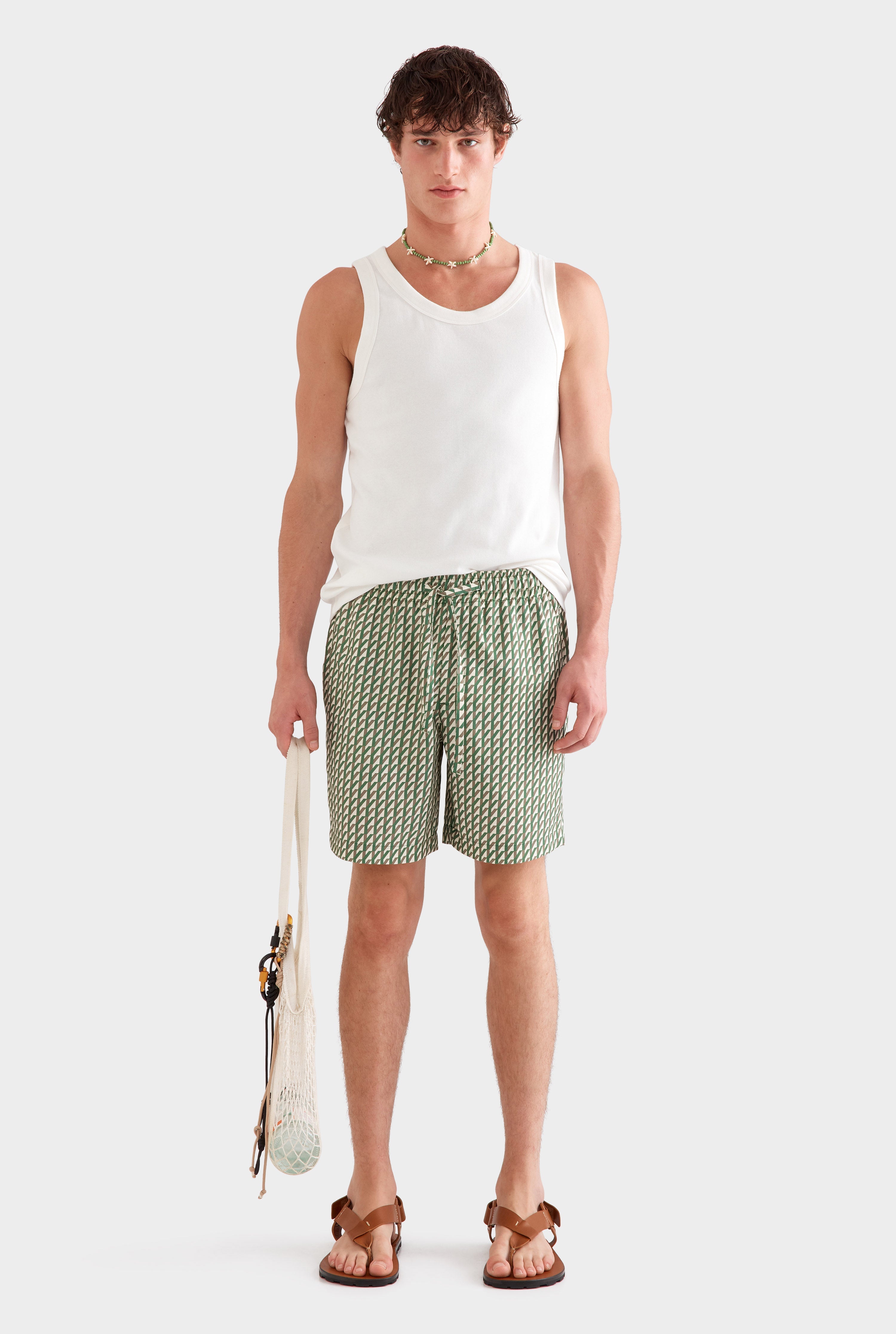 Printed Tencel Lounge Short - Cactus/Antique White V Monogram