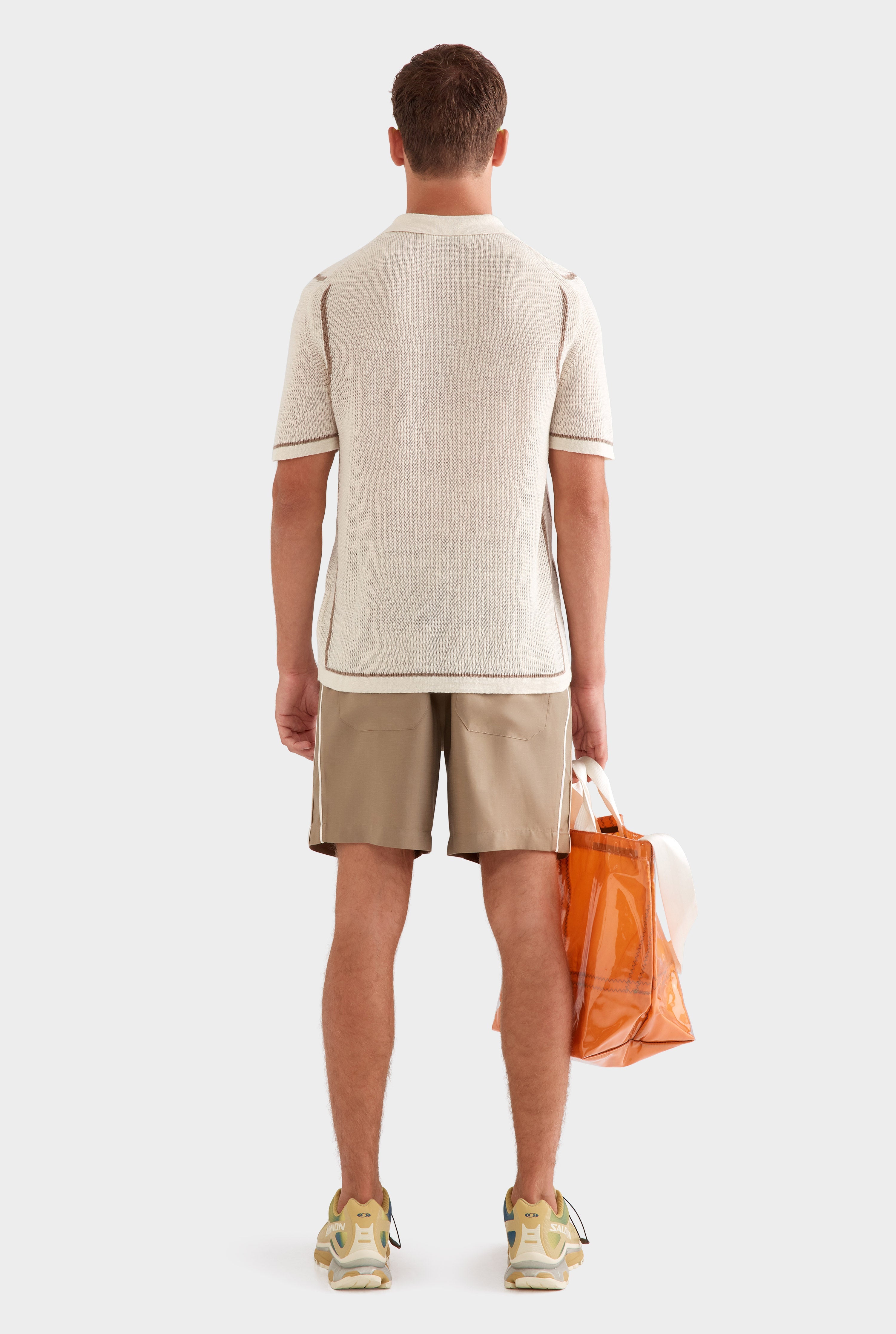 Rib Knit Open Neck Polo - Cream/Pebble