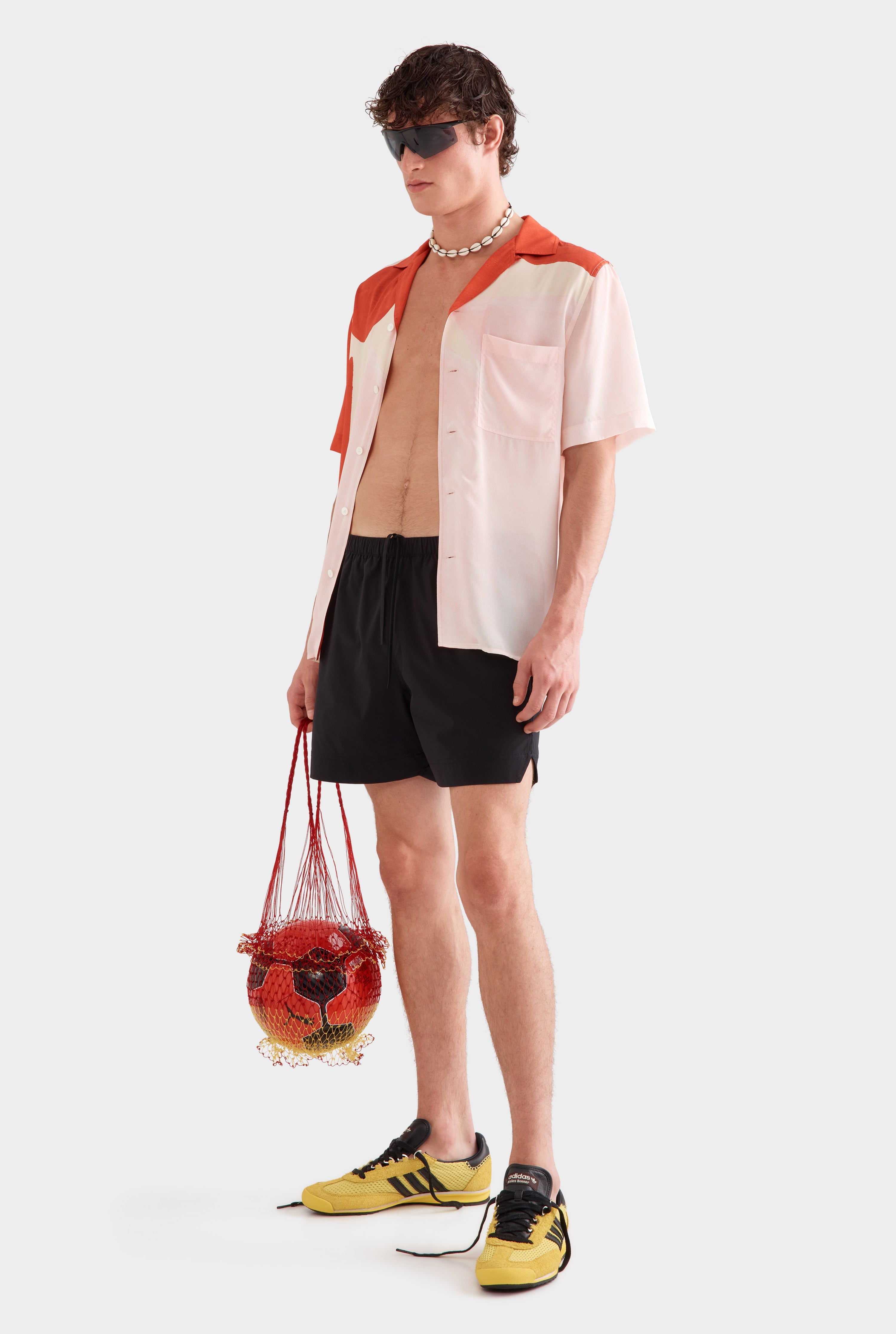 Flat Hem Short Sleeve Silk Camp Collar - Red/Pink Rio Sun