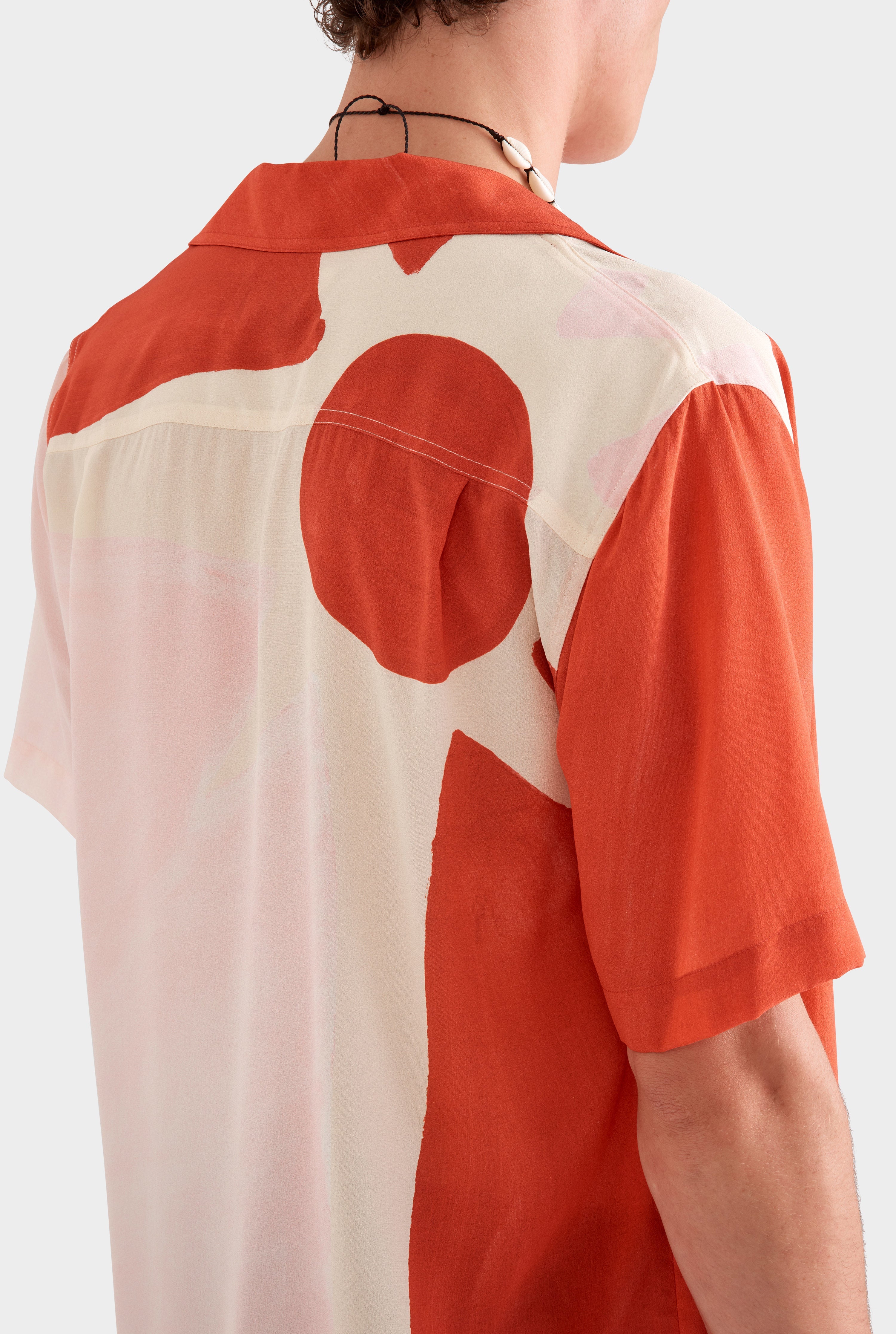 Flat Hem Short Sleeve Silk Camp Collar - Red/Pink Rio Sun