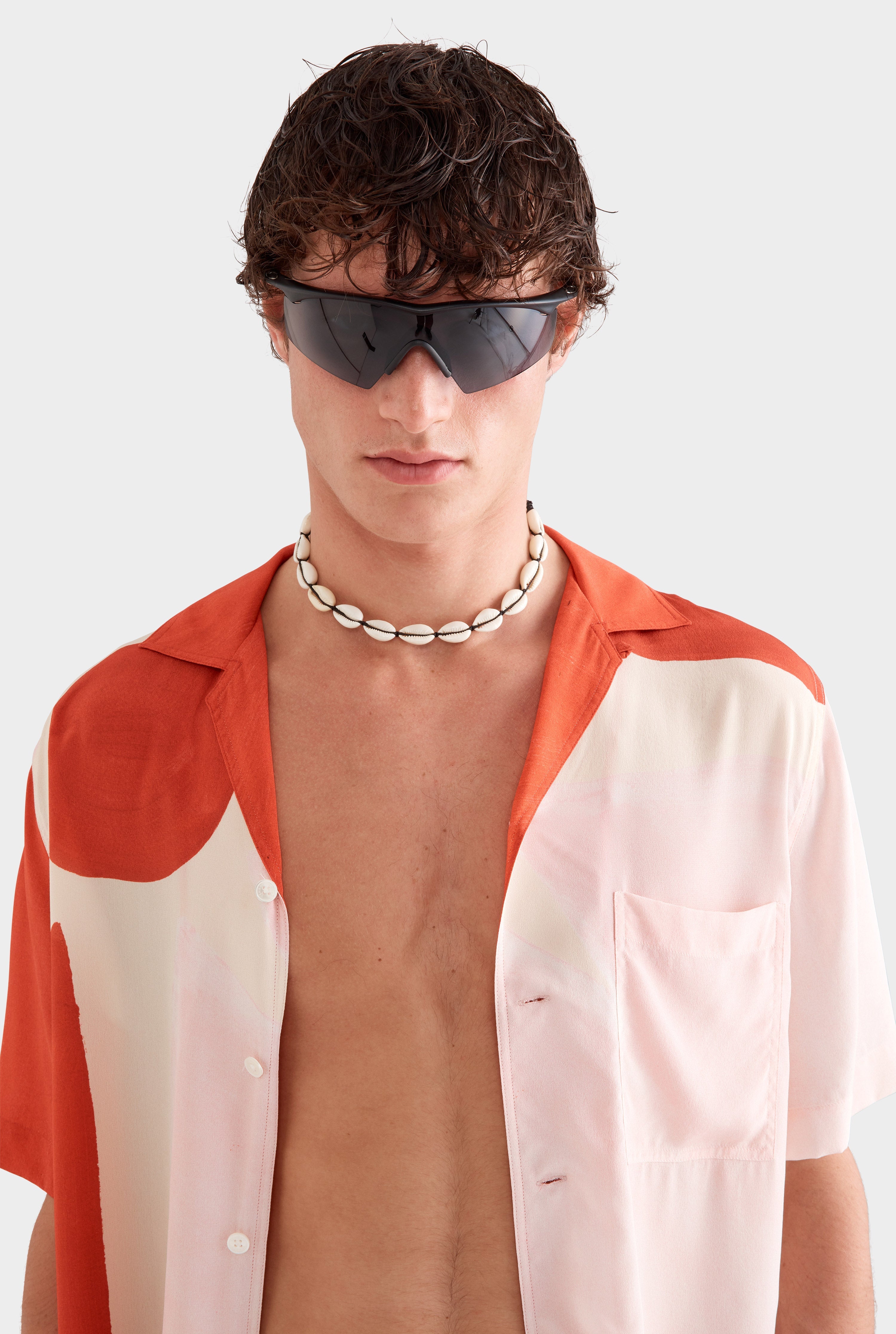 Flat Hem Short Sleeve Silk Camp Collar - Red/Pink Rio Sun