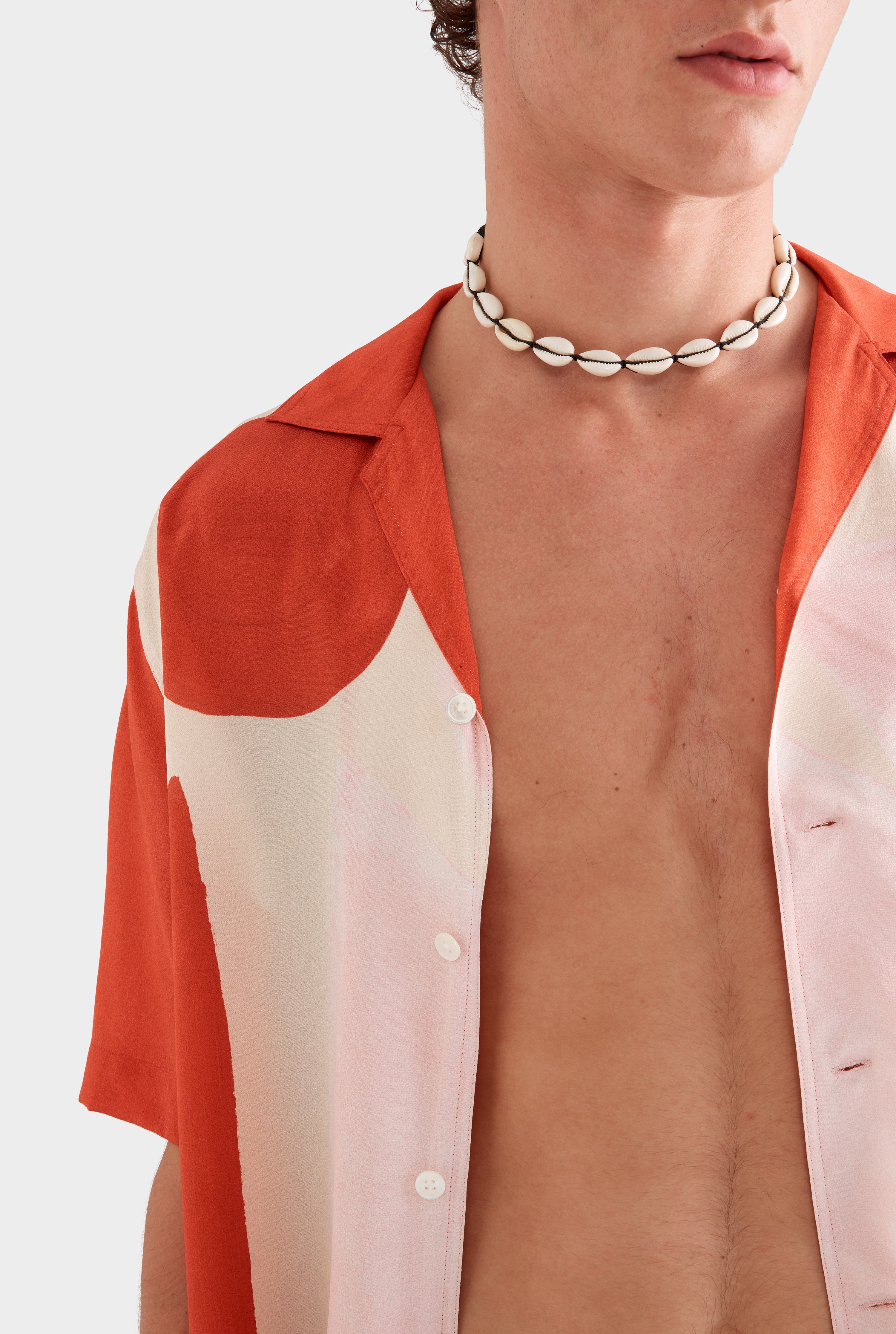 Flat Hem Short Sleeve Silk Camp Collar - Red/Pink Rio Sun