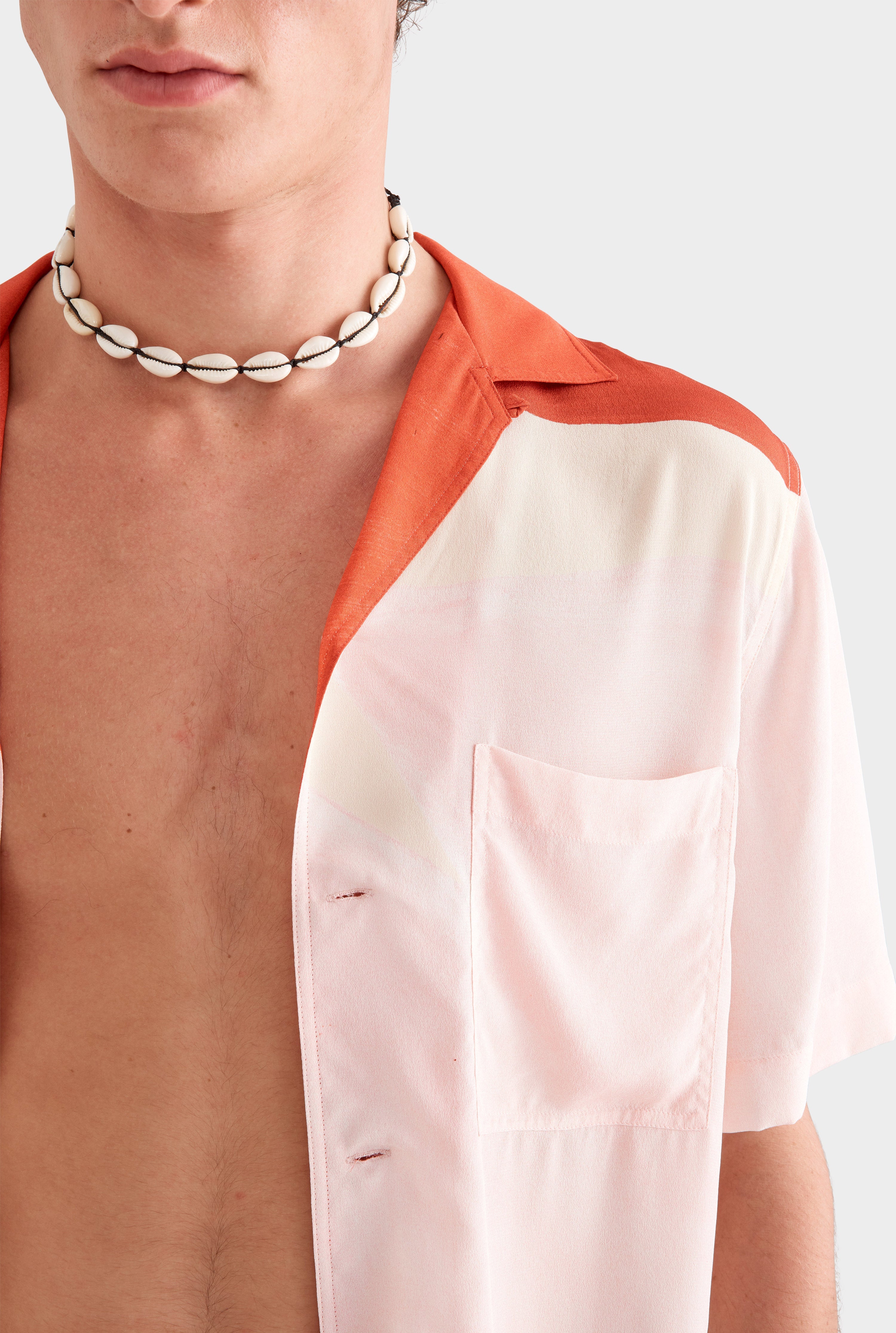 Flat Hem Short Sleeve Silk Camp Collar - Red/Pink Rio Sun