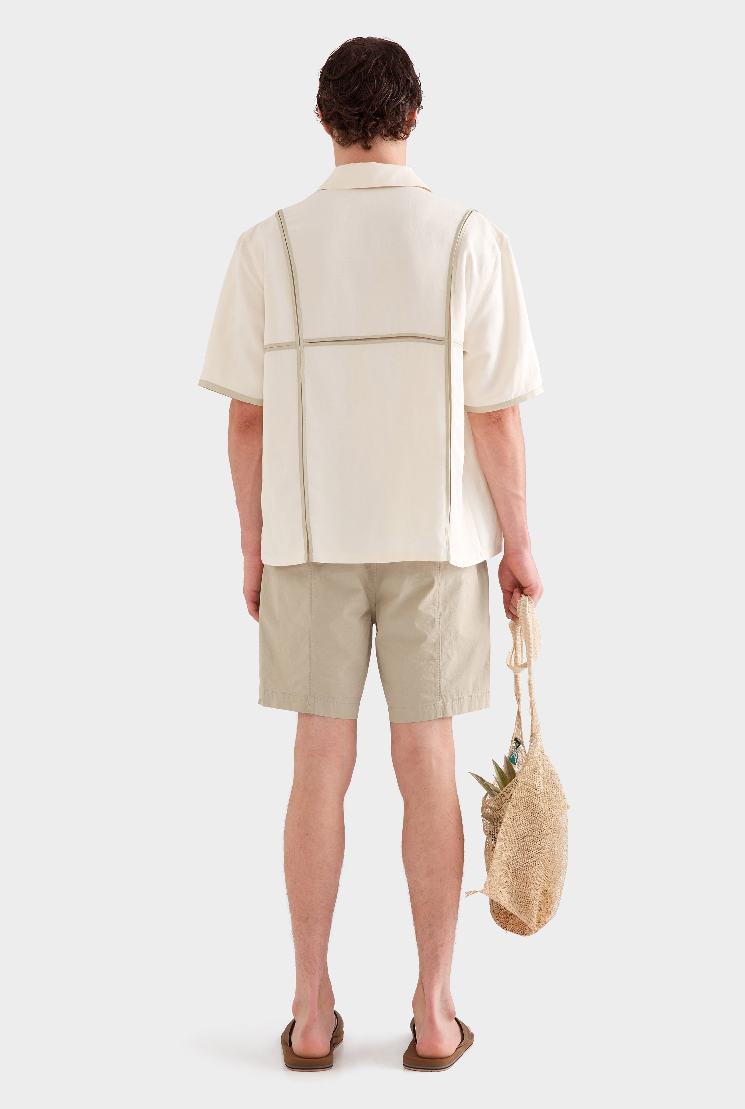 Silk Linen Contrast Bind Shirt - Cream/Pistachio Shell