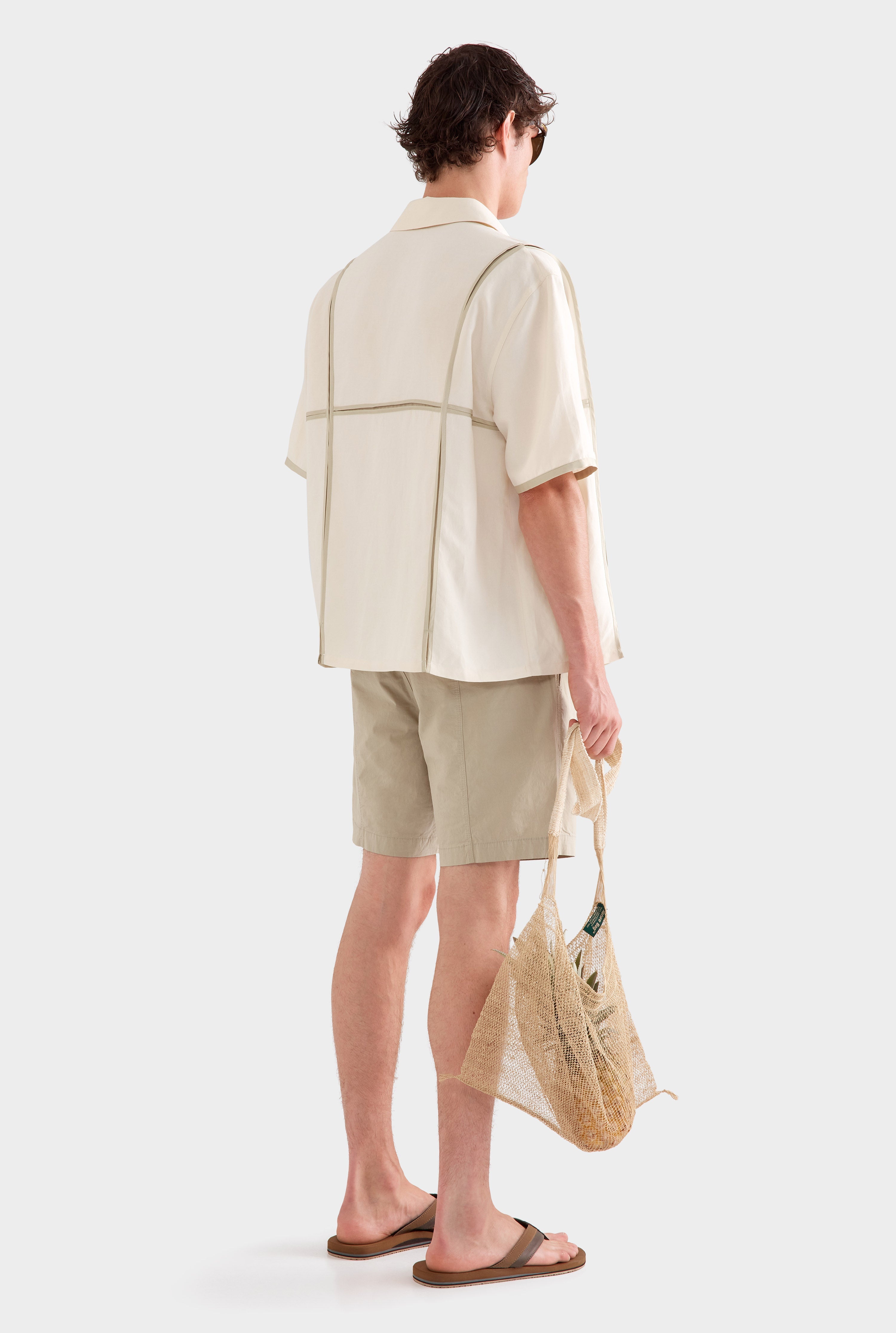 Silk Linen Contrast Bind Shirt - Cream/Pistachio Shell