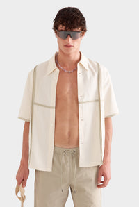 Silk Linen Contrast Bind Shirt - Cream/Pistachio Shell