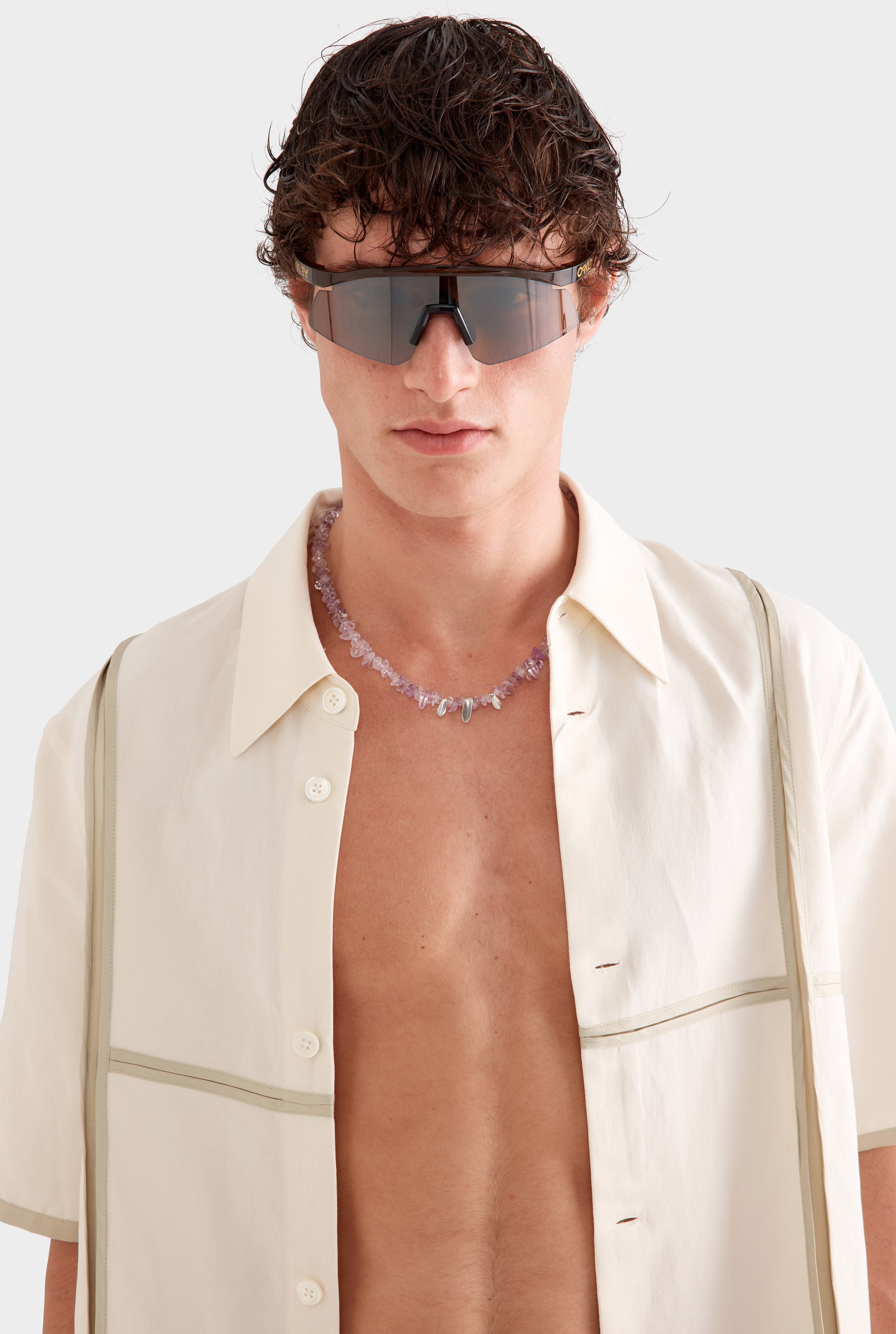 Silk Linen Contrast Bind Shirt - Cream/Pistachio Shell