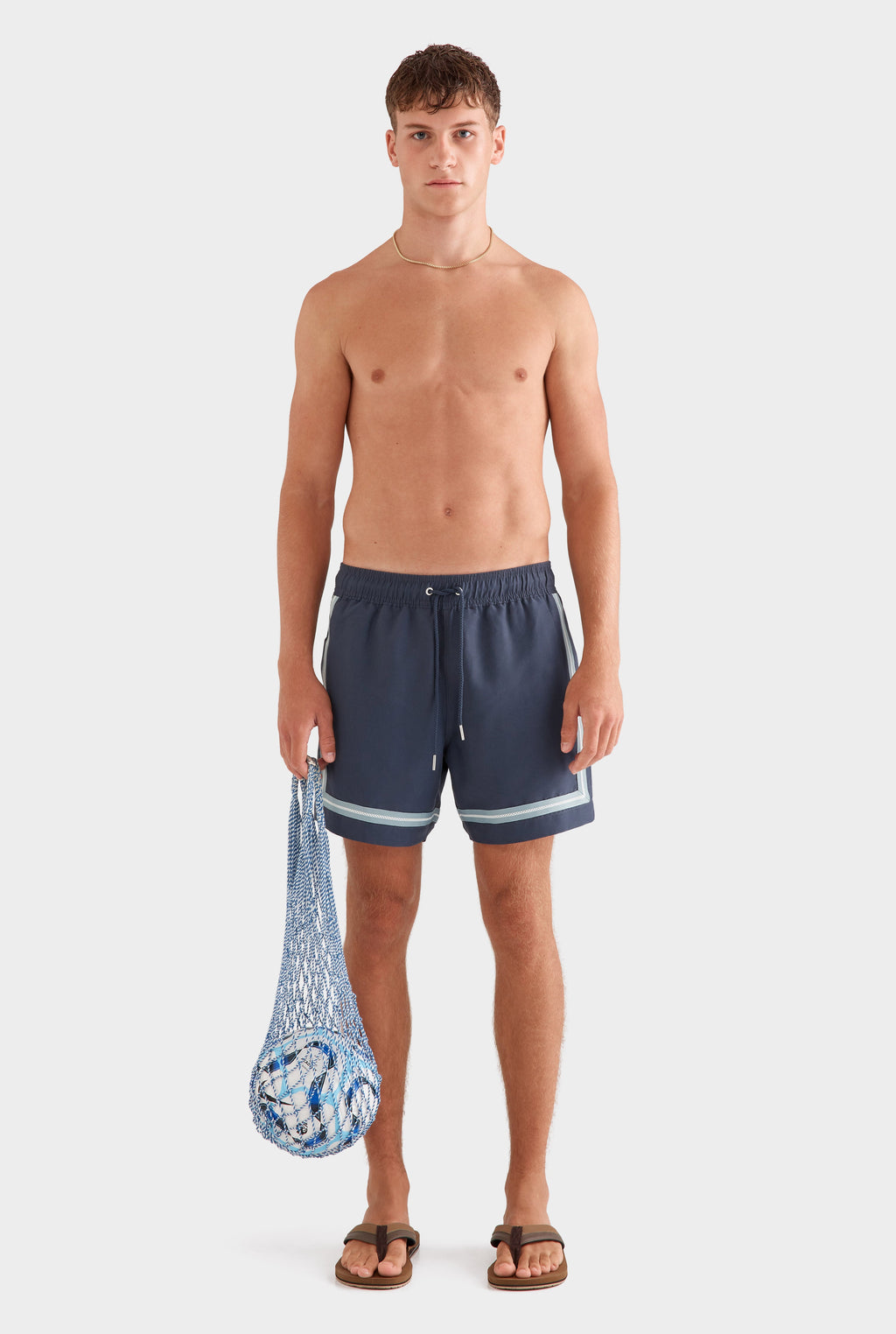 Solid Swim Short - Ink/Crochet Tape