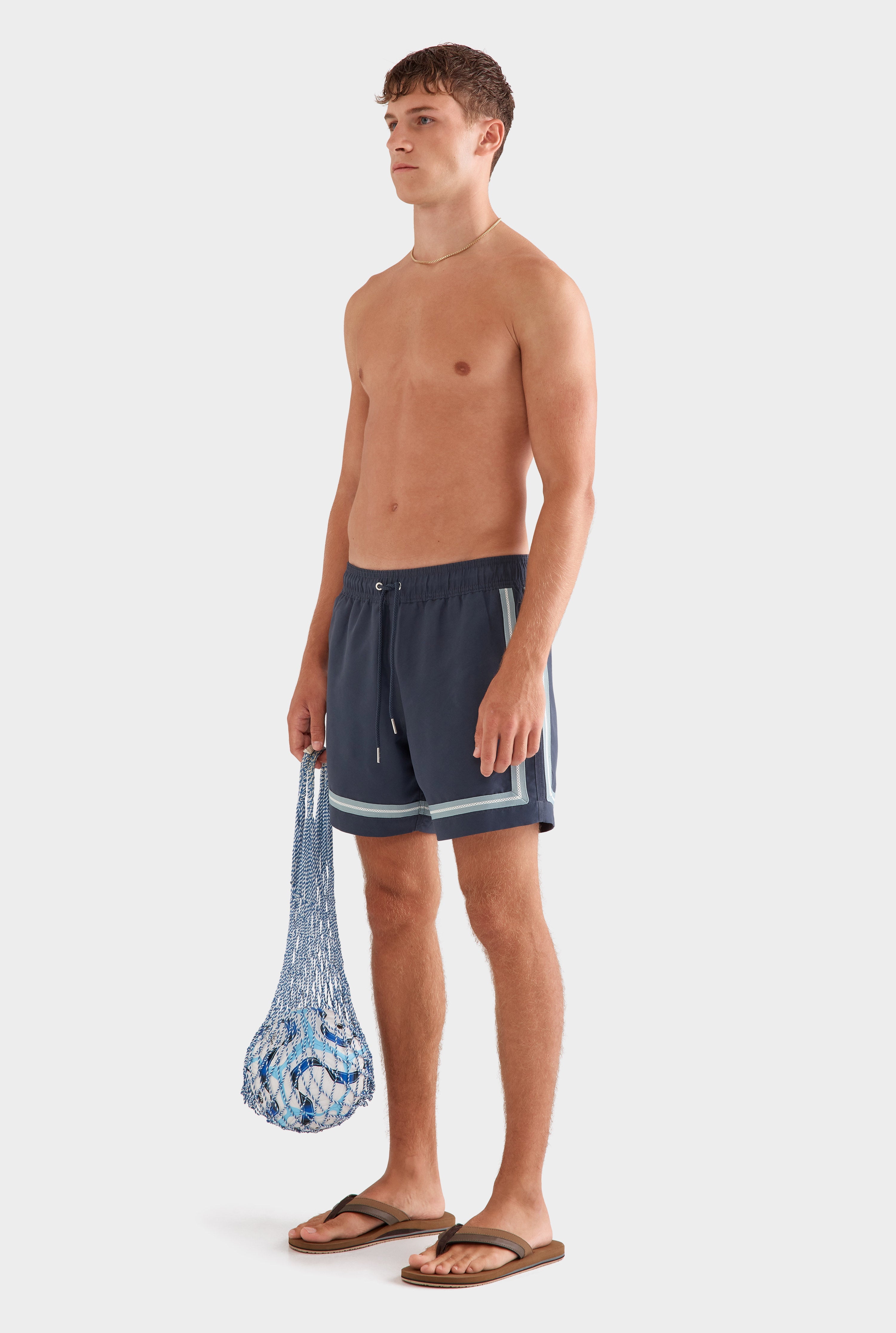 Solid Swim Short - Ink/Crochet Tape
