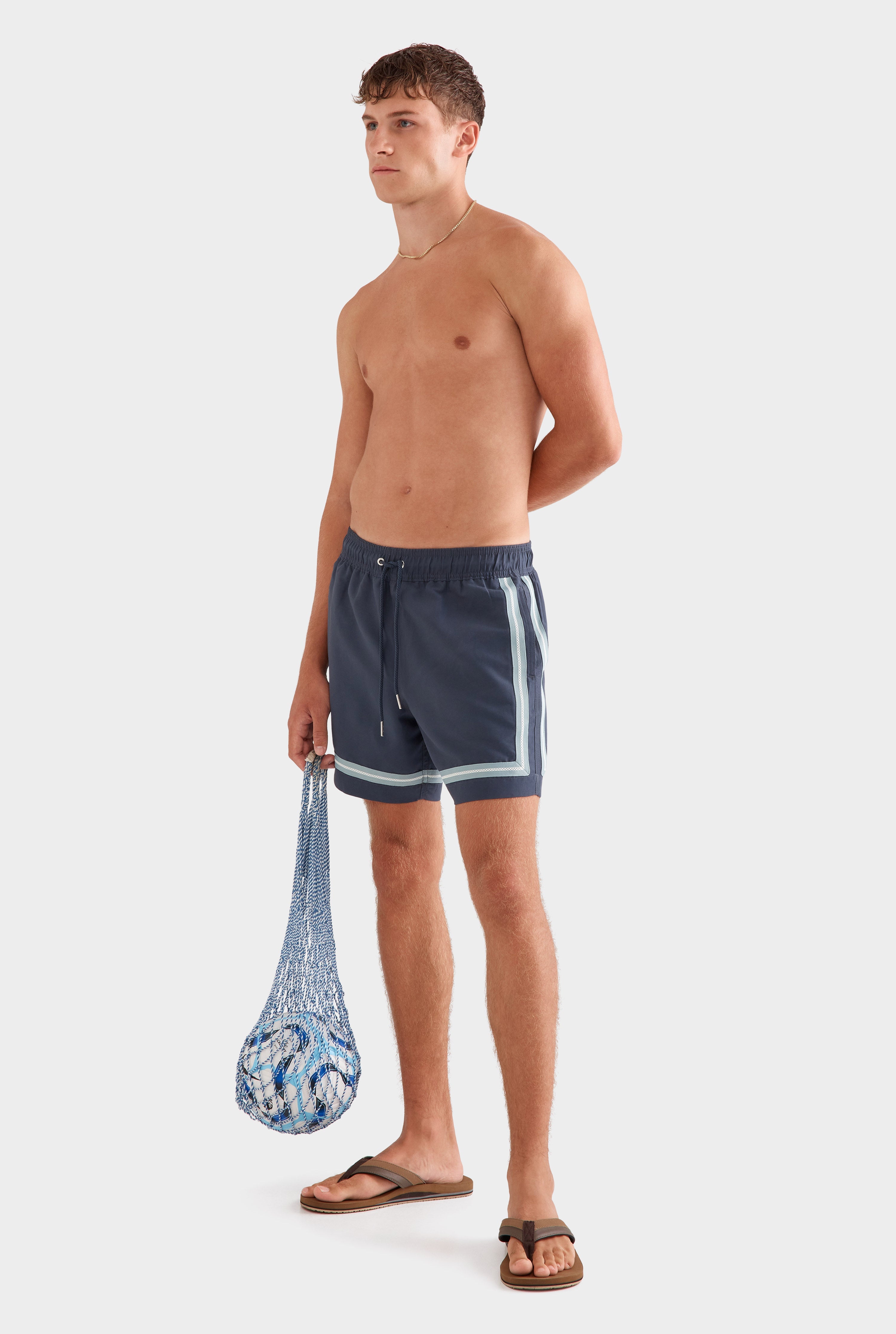 Solid Swim Short - Ink/Crochet Tape