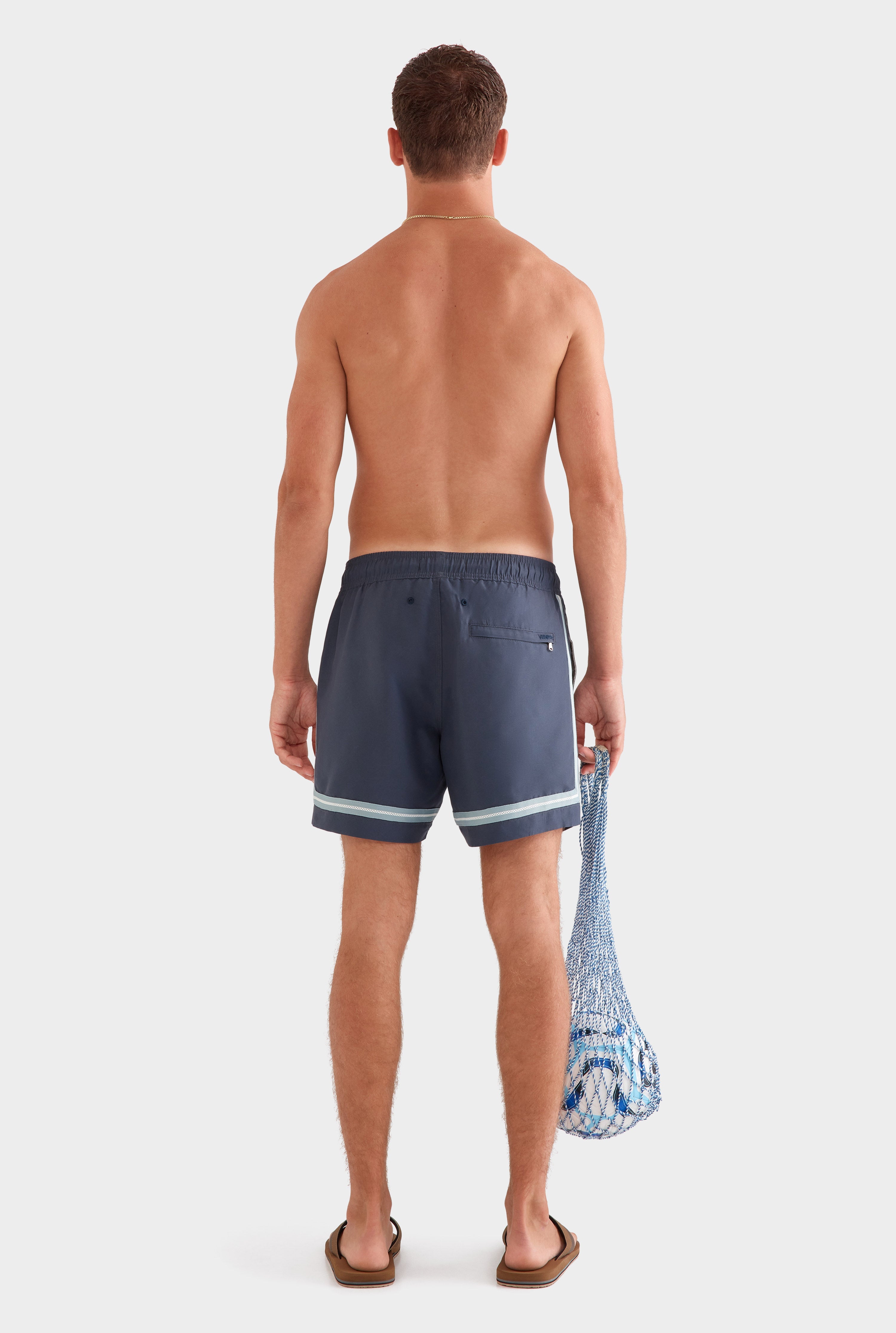 Solid Swim Short - Ink/Crochet Tape