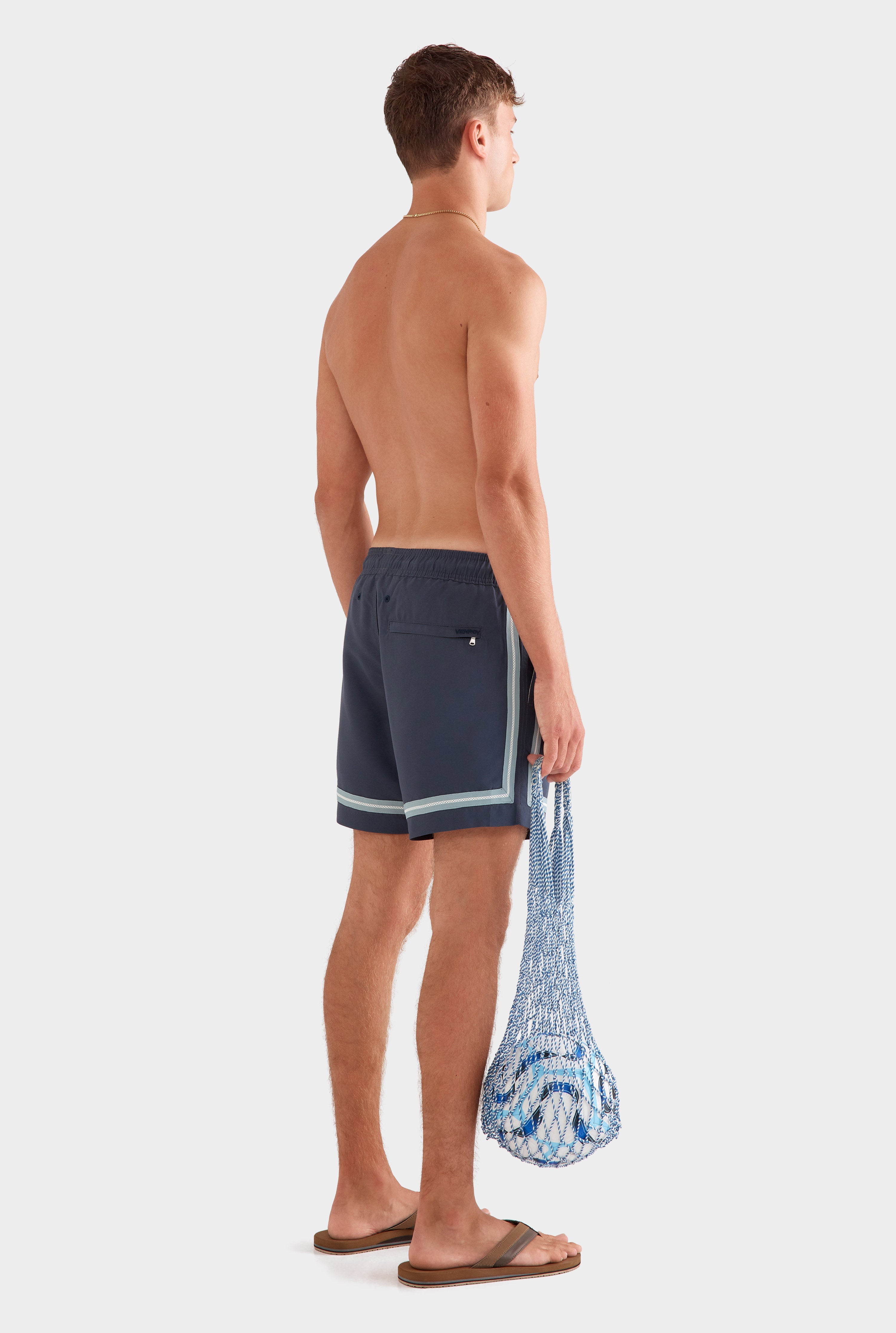 Solid Swim Short - Ink/Crochet Tape