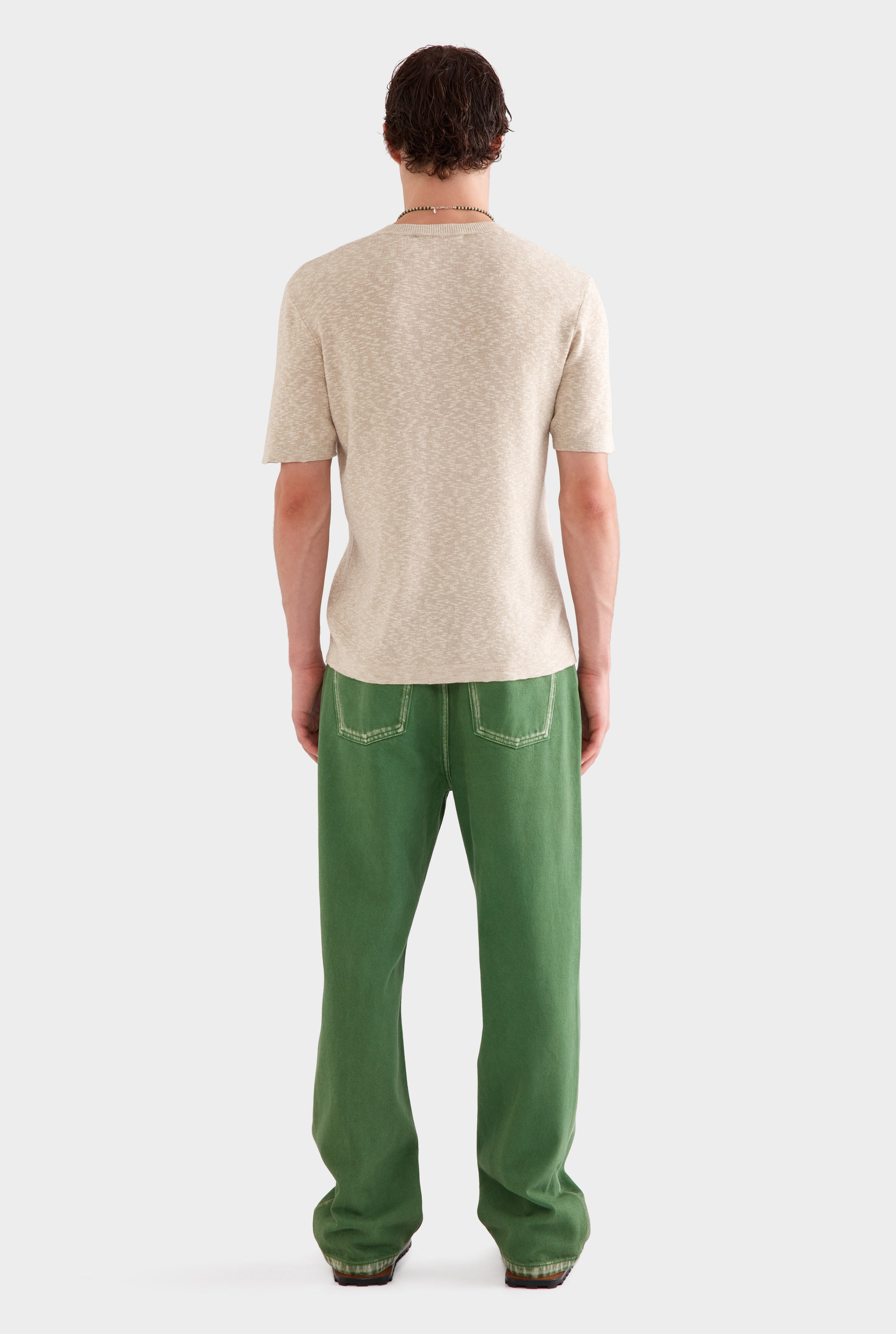 V Cut Knitted T-Shirt - Sand Marl