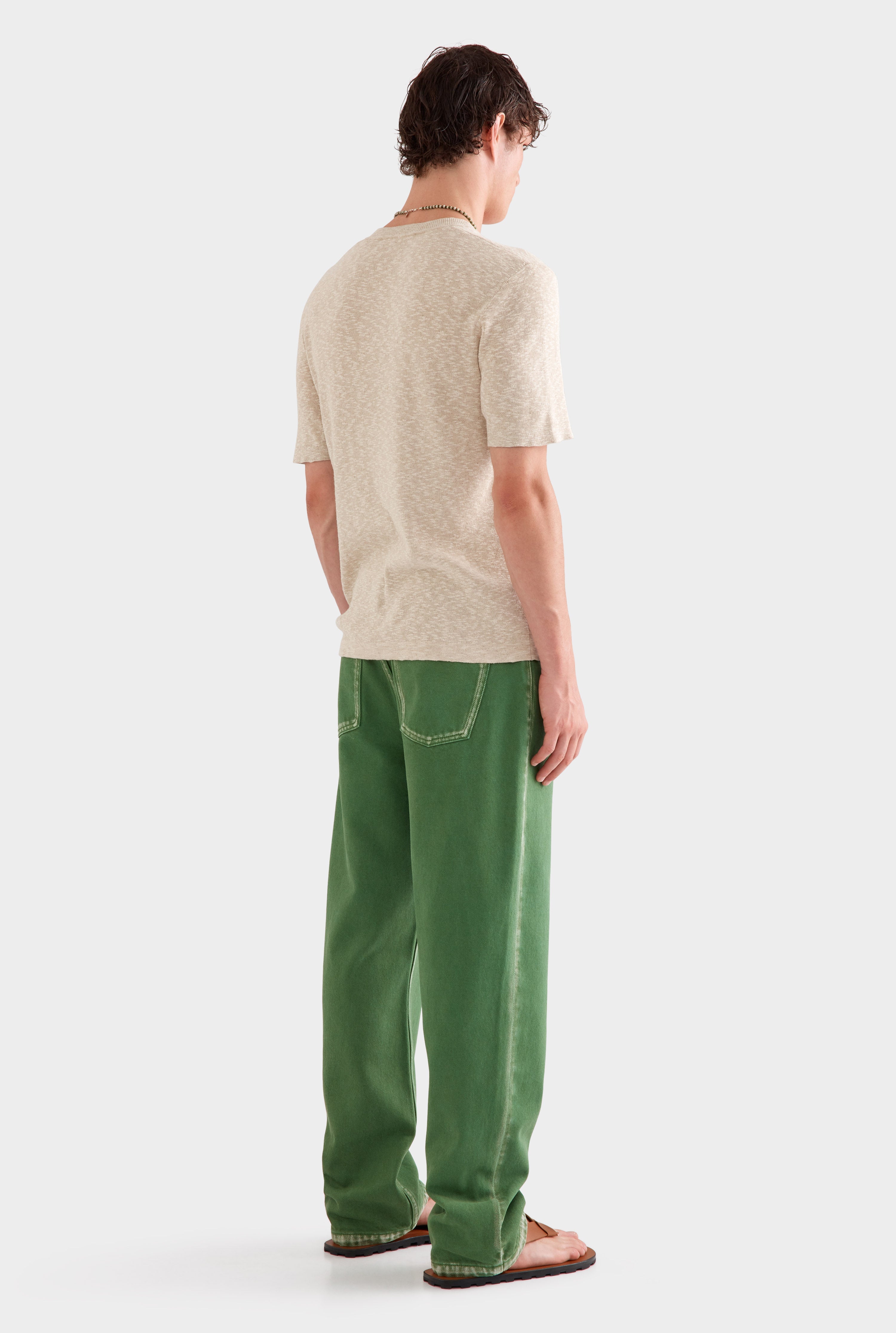 V Cut Knitted T-Shirt - Sand Marl