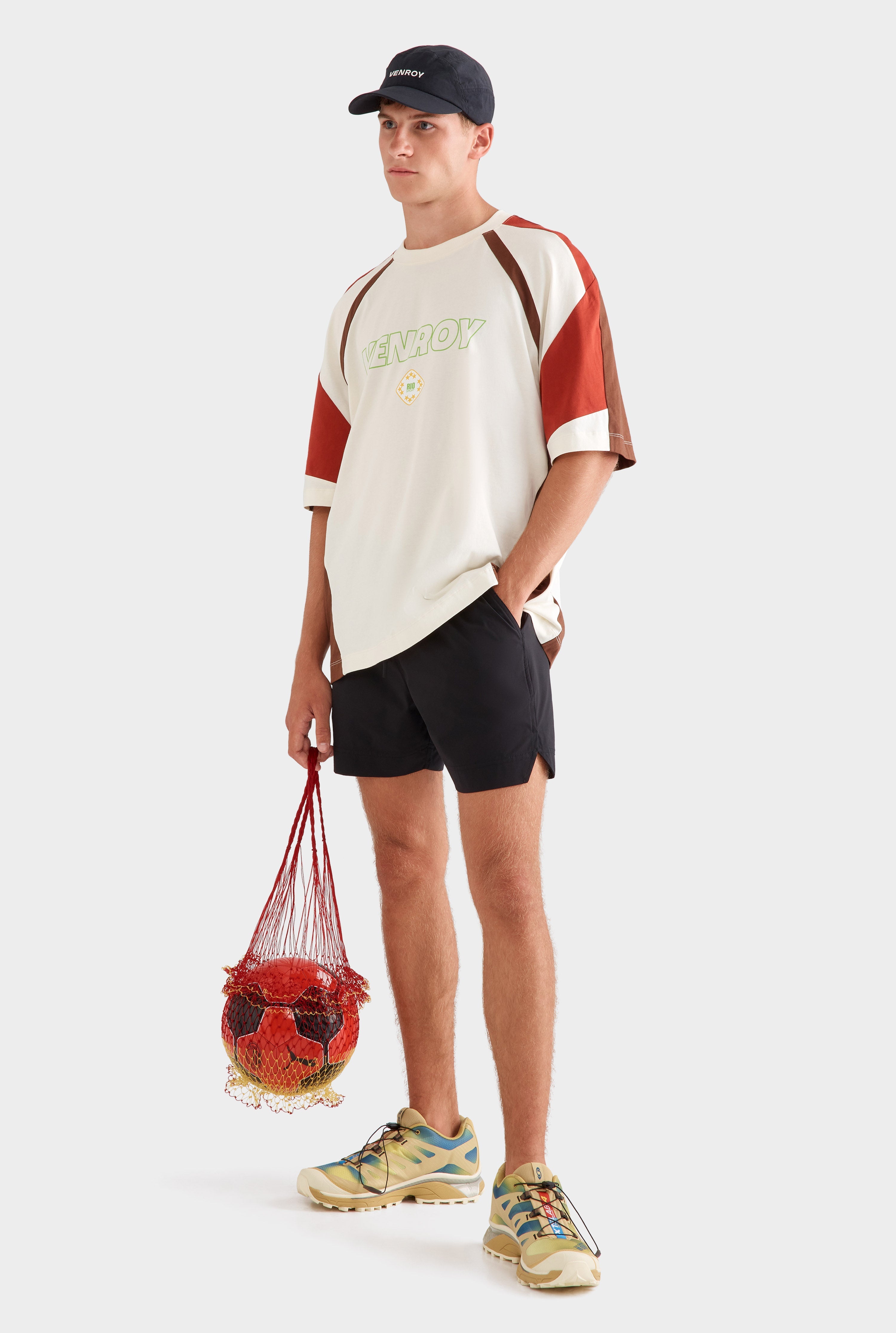 Venroy Rio Panelled Jersey T-Shirt - Cream/Picante/Cocoa