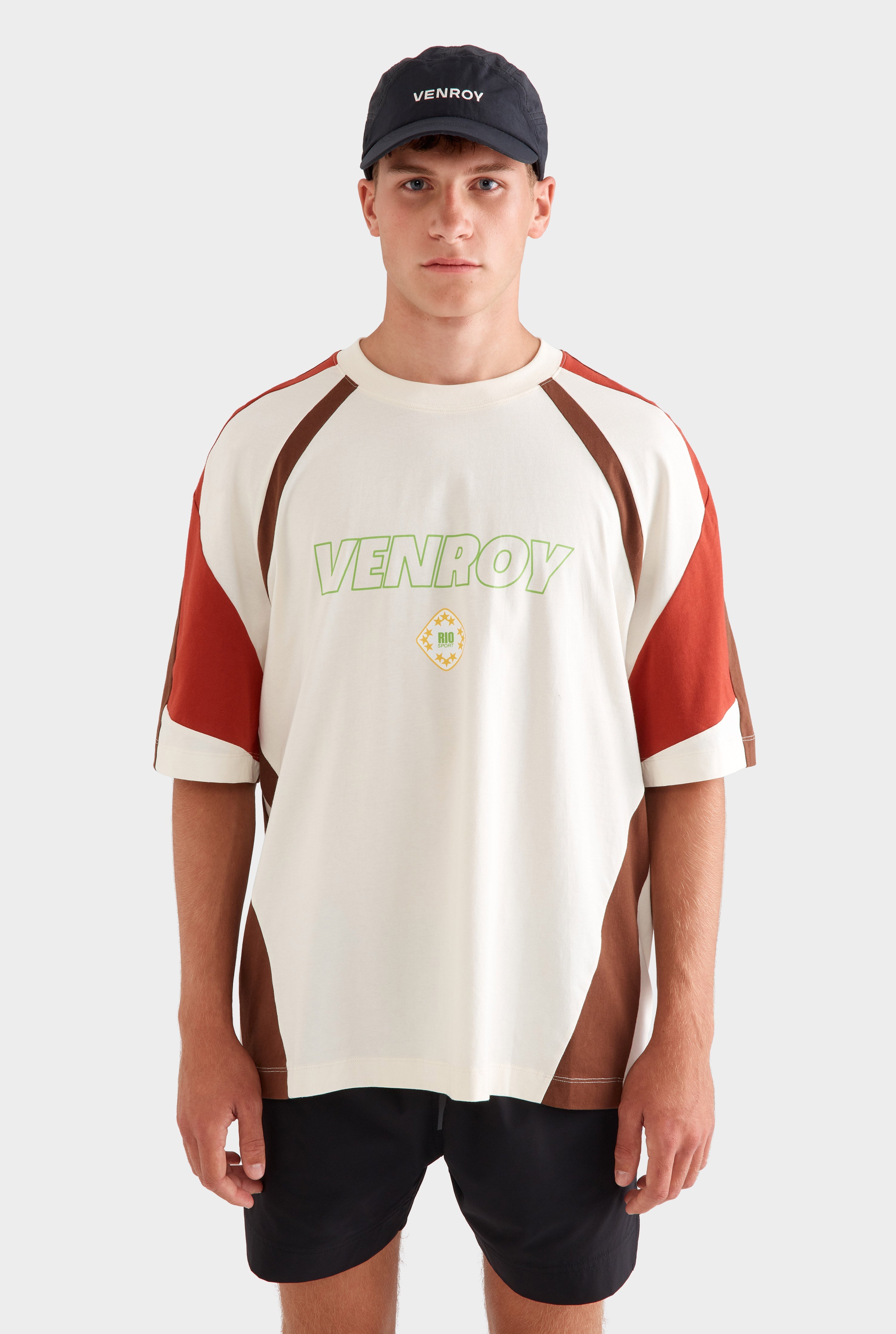 Venroy Rio Panelled Jersey T-Shirt - Cream/Picante/Cocoa
